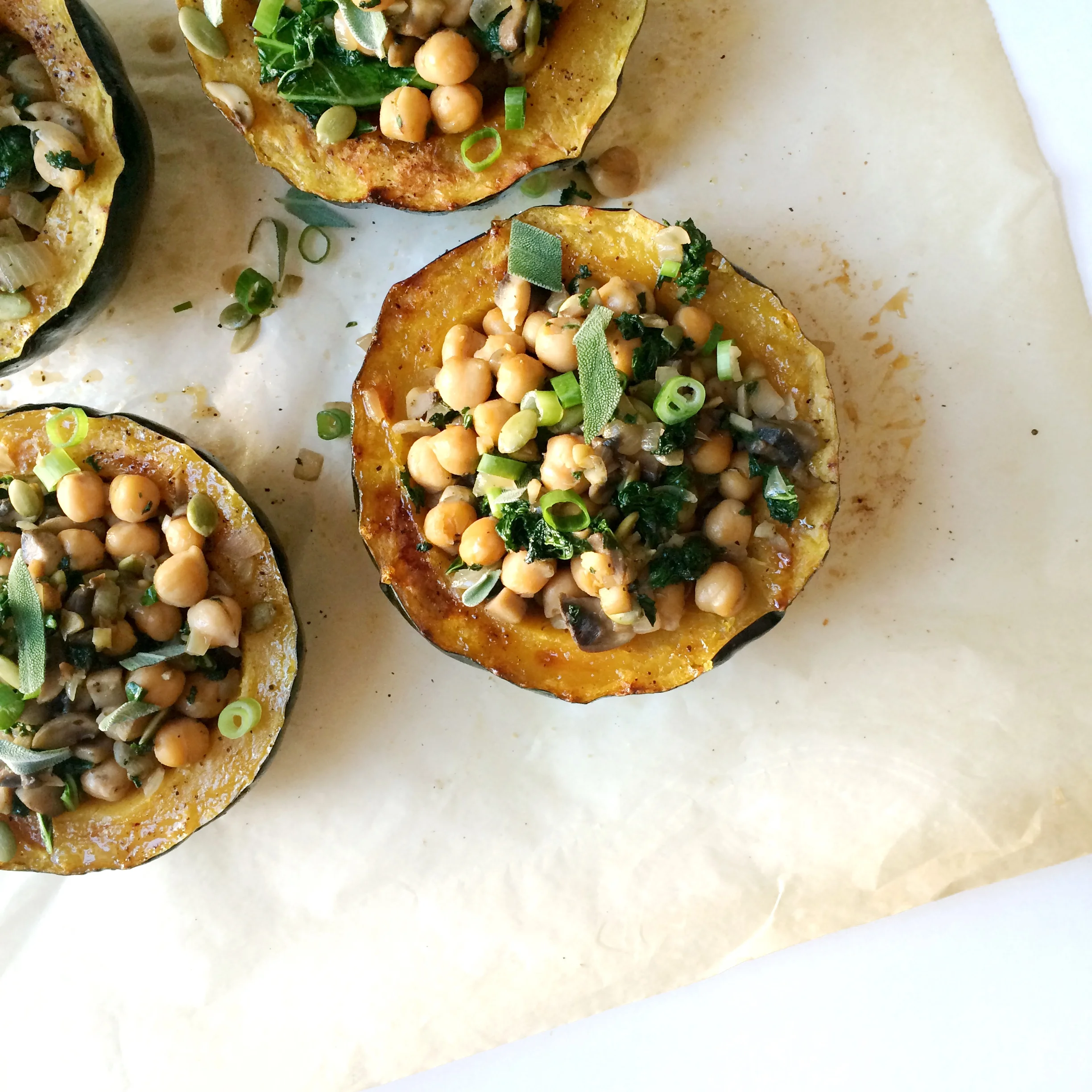 Chickpea & Mushroom Stuffed Acorn Squash