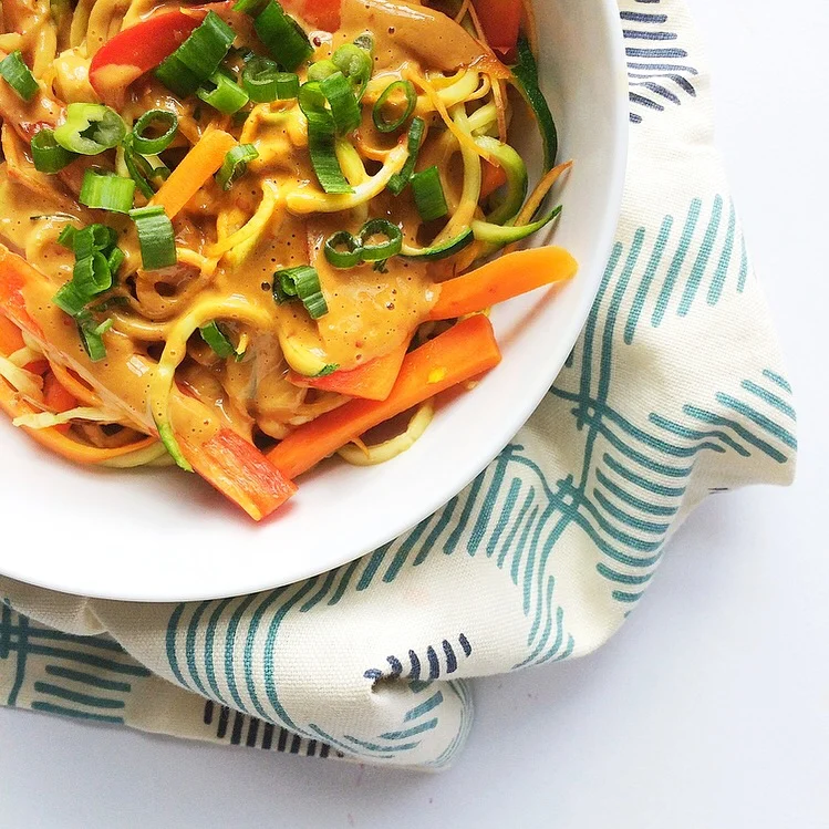 Zucchini & Sweet Potato Noodles with Thai Almond Sauce