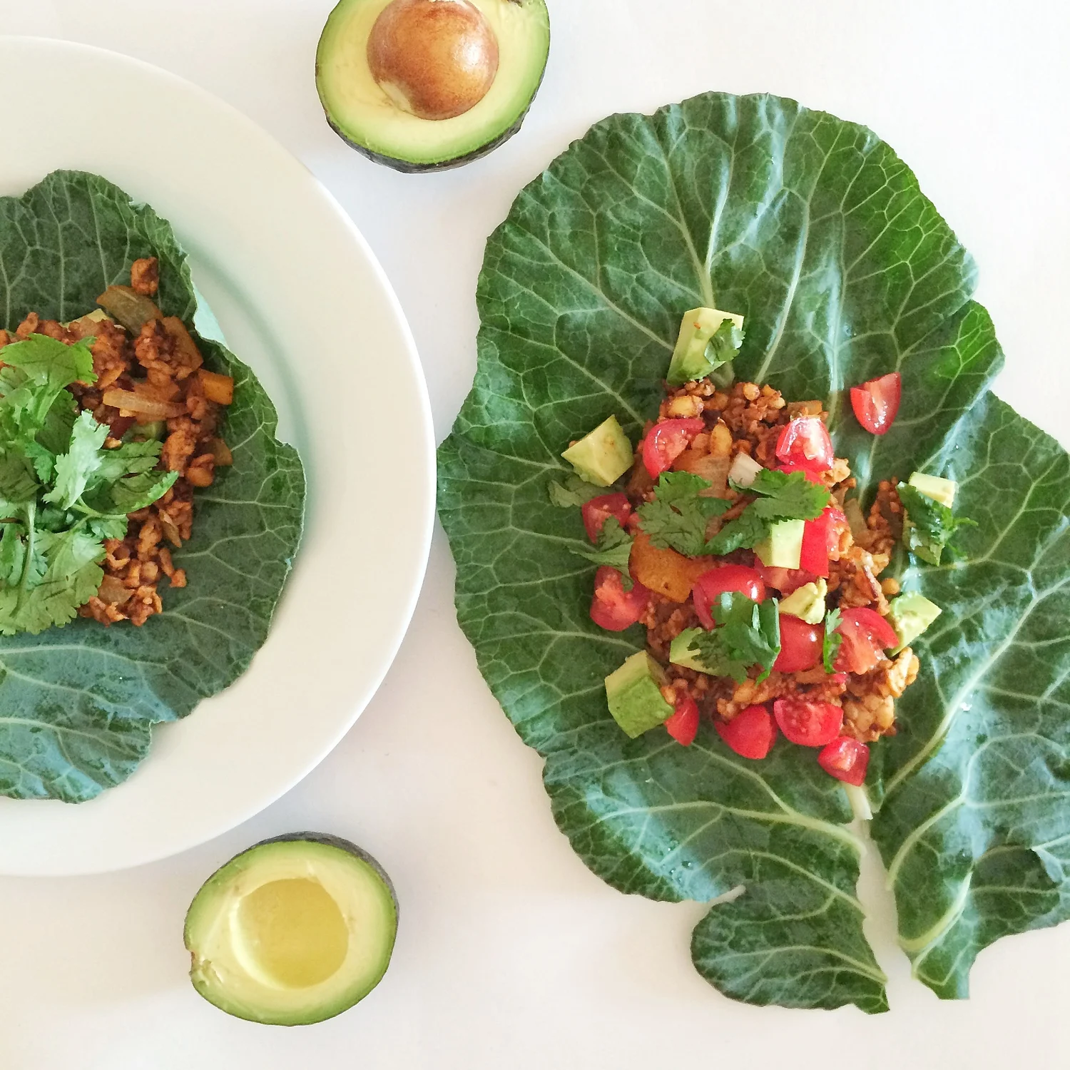 Tempeh Tacos in Collard Green Wraps