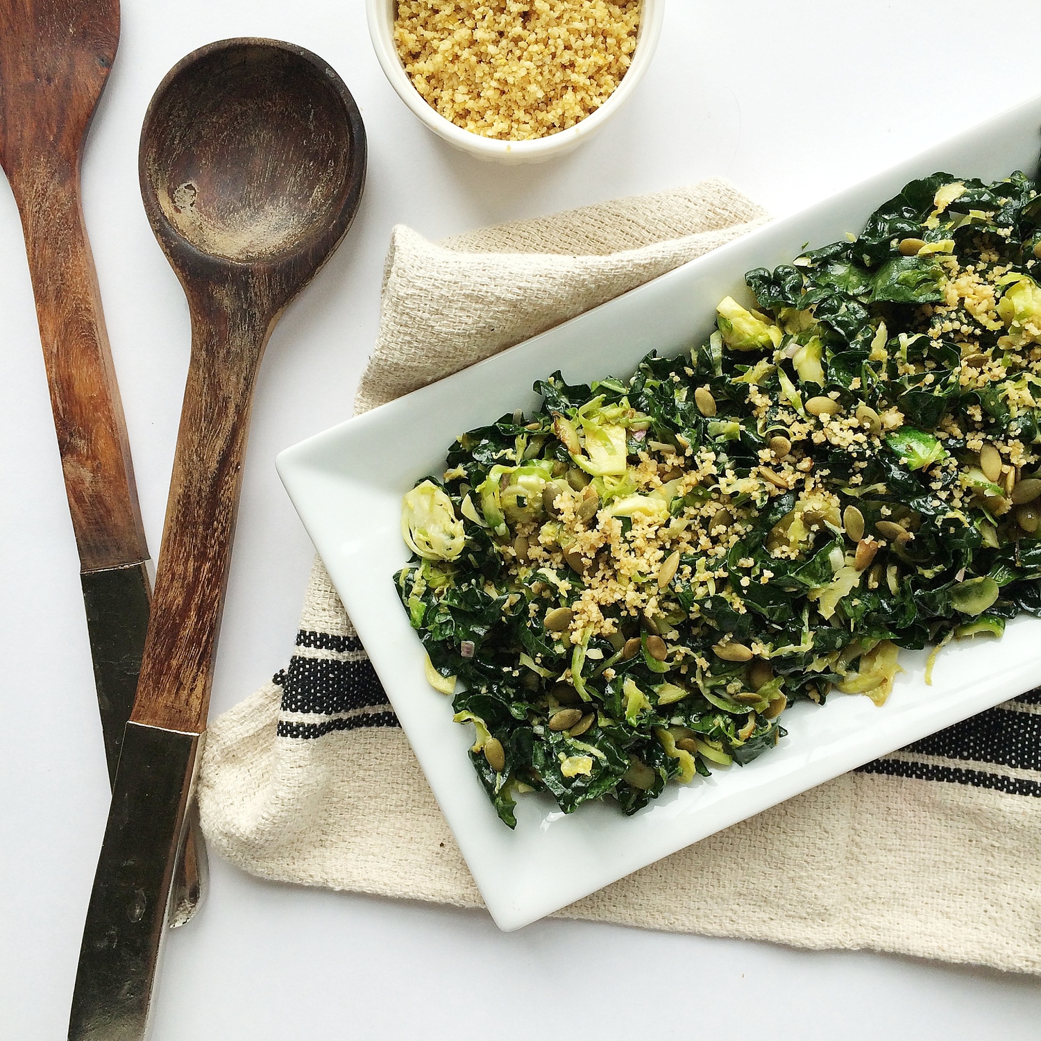 Shredded Kale and Brussels Sprout Slaw with Pine Nut "Parm"
