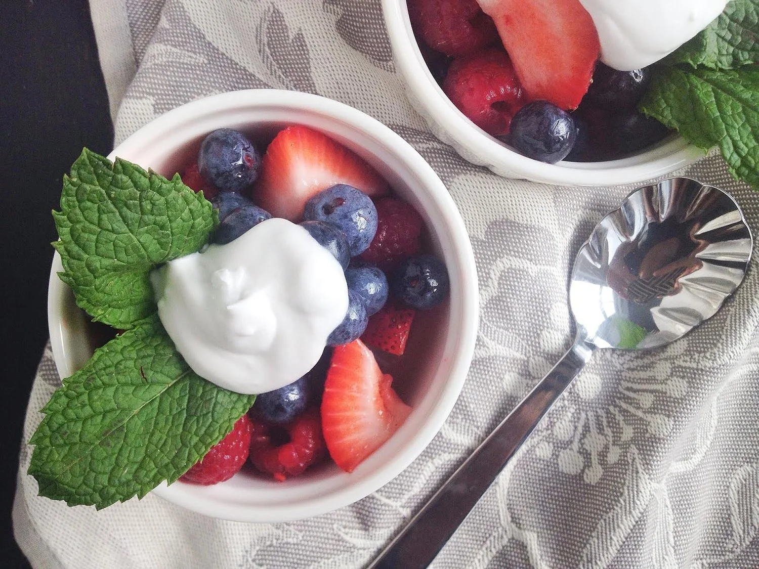 Fresh Berry & Mint Salad with Vanilla Coconut Whipped Cream