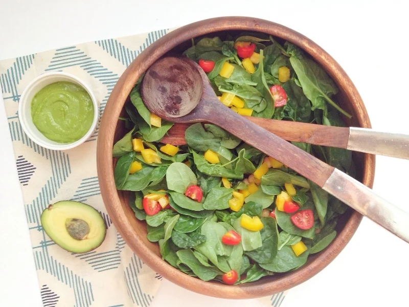 Fresh Summer Salad with Creamy Avocado Basil Dressing