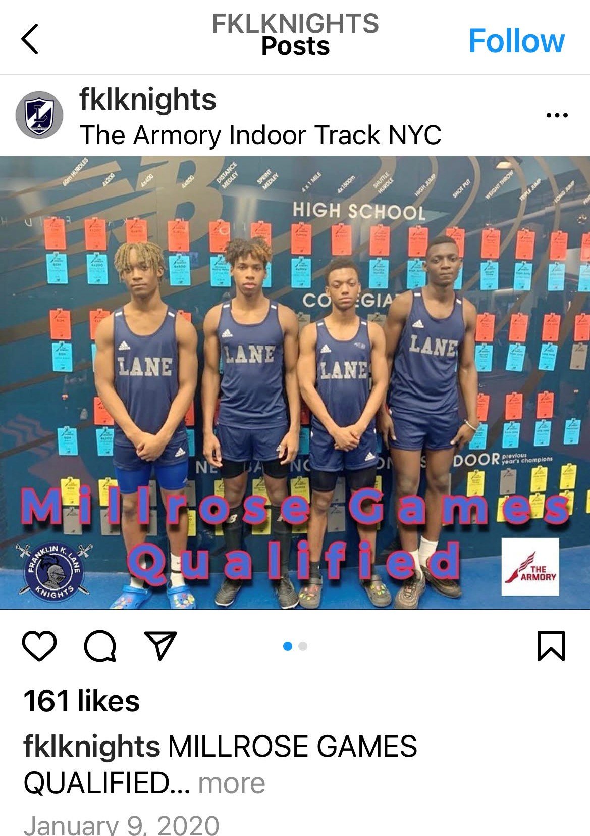 FKL Knights Millrose Games Qualified