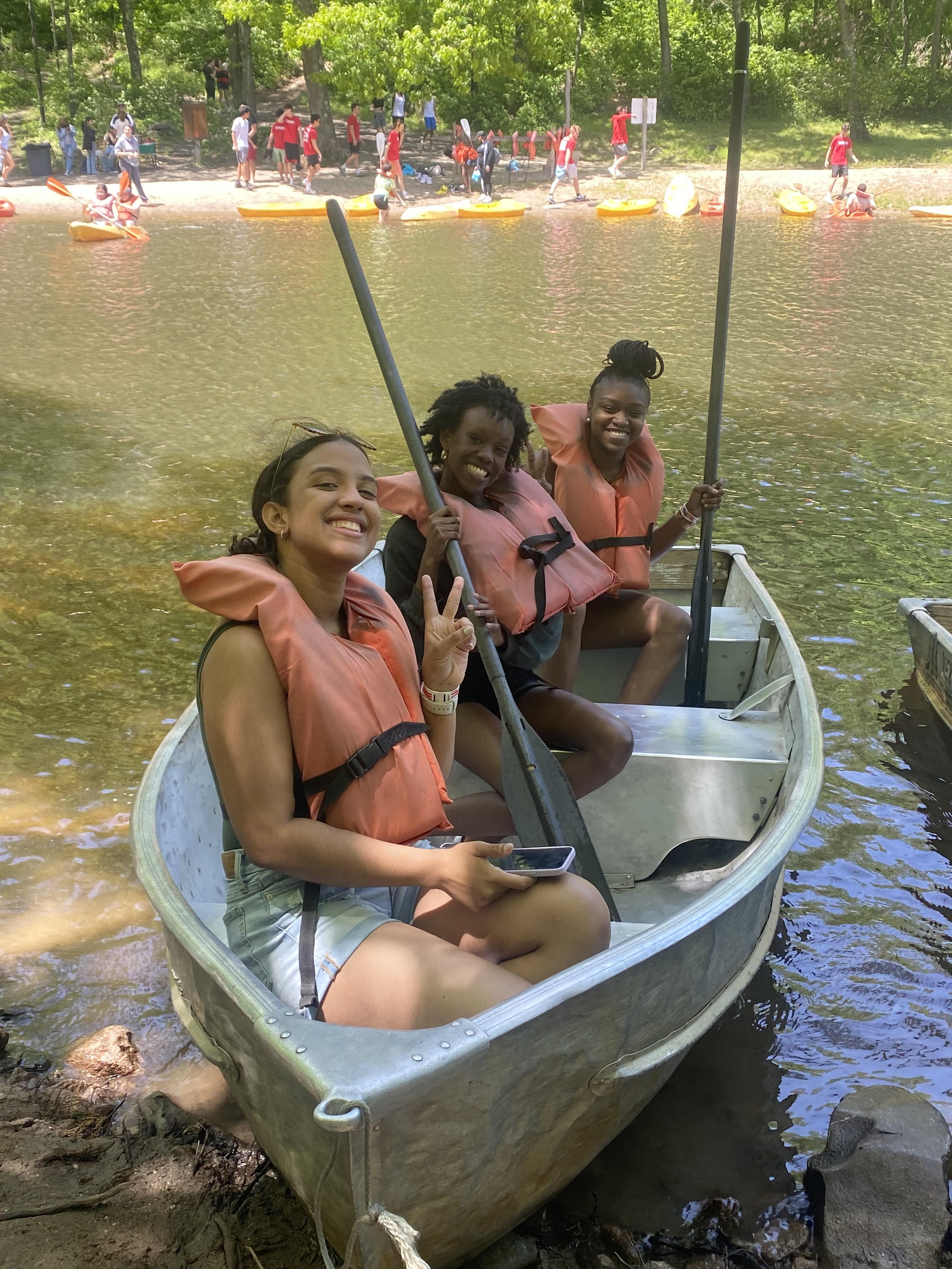  Students in rowboat at Holiday Hill 