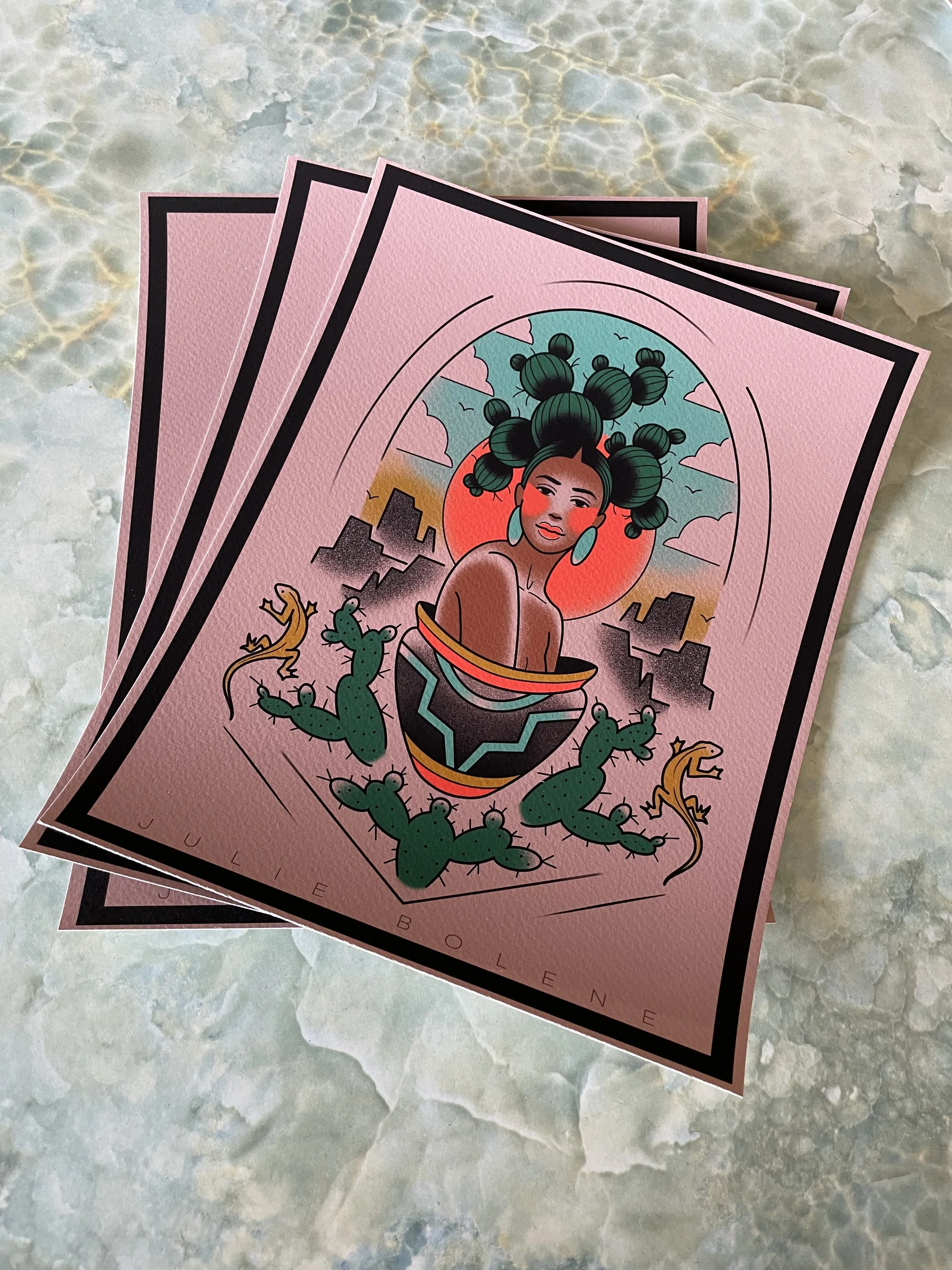 Cactus Babe Lizard Print 8x10