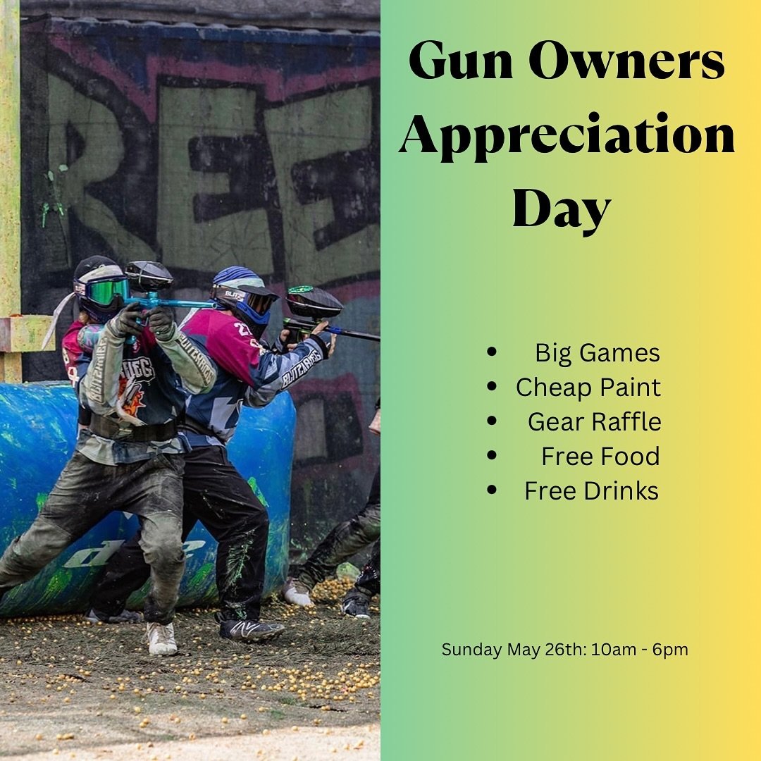 Gun Owners Appreciation Day is tomorrow!! Arena will be up, cheap paint, big games, free food and drinks and a gear raffle( must arrive before 12pm to be entered in the raffle ). Can&rsquo;t wait to see all you ballers out! 
 
 
 
 

 

#braggcreek #