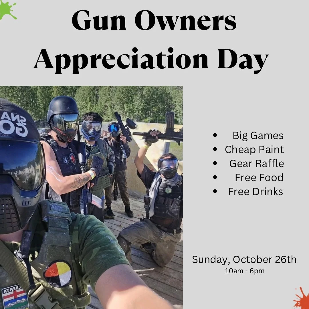 Gun Owners Appreciation Day will take players next Sunday!! Prize for best costume, cheap paint, big games, free food and drinks and a gear raffle( must arrive before 12pm to be entered in the raffle ). Can’t wait to see all you ballers out for