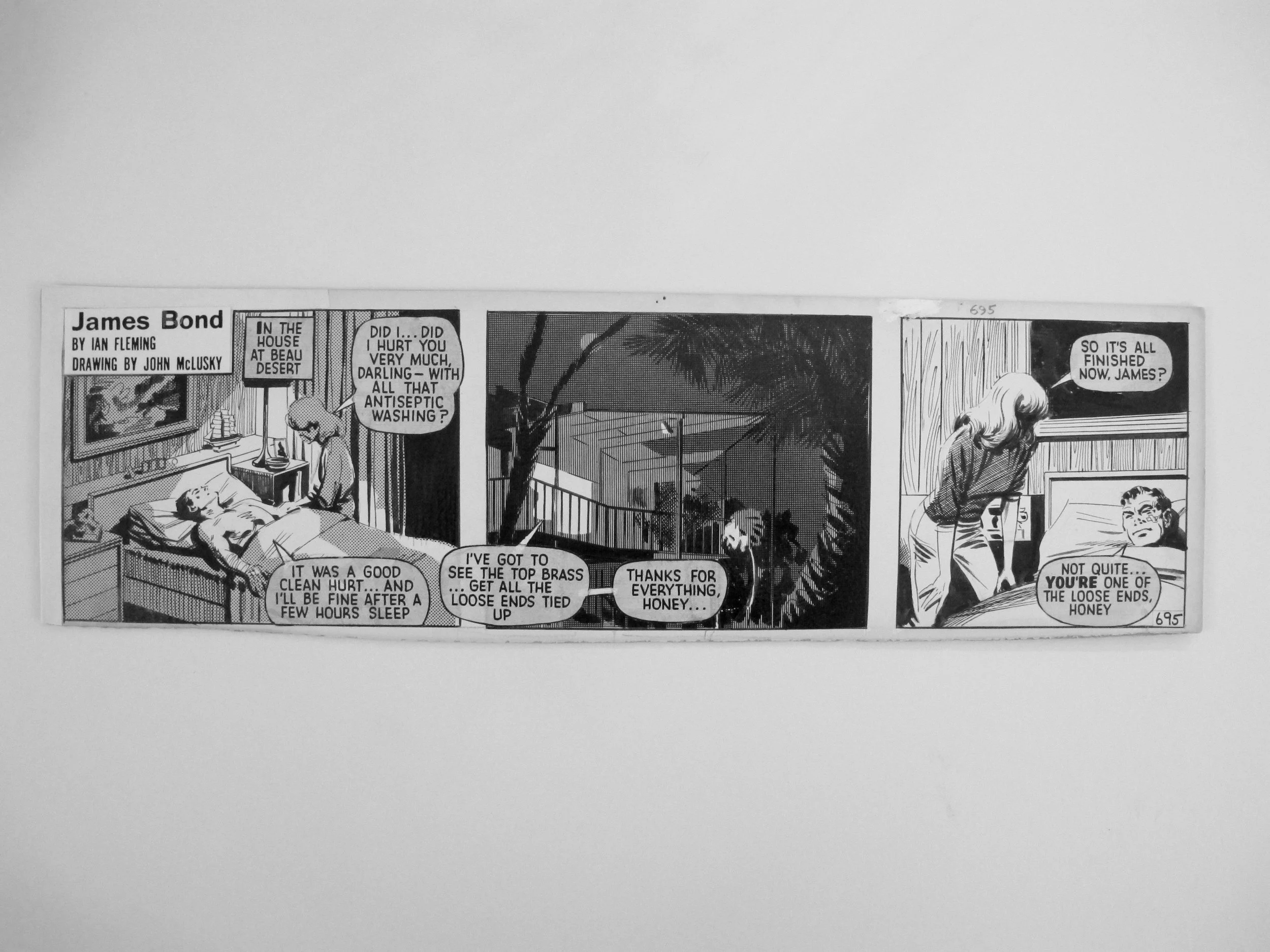 John McLusky (1923-2006) Dr No - Beau Desert Sequence Ink drawing, 1960 One of the original strips created by John McLusky for Dr No . Dr. No was syndicated in the Daily Express, a British newspaper, from May to October, 1960. For this series, John McLusky worked with Peter O'Donnell to adapt the original novel by Ian Fleming. Sheet size: 46.0 x 13.0 cm (18.1 x 5.1 in) £600