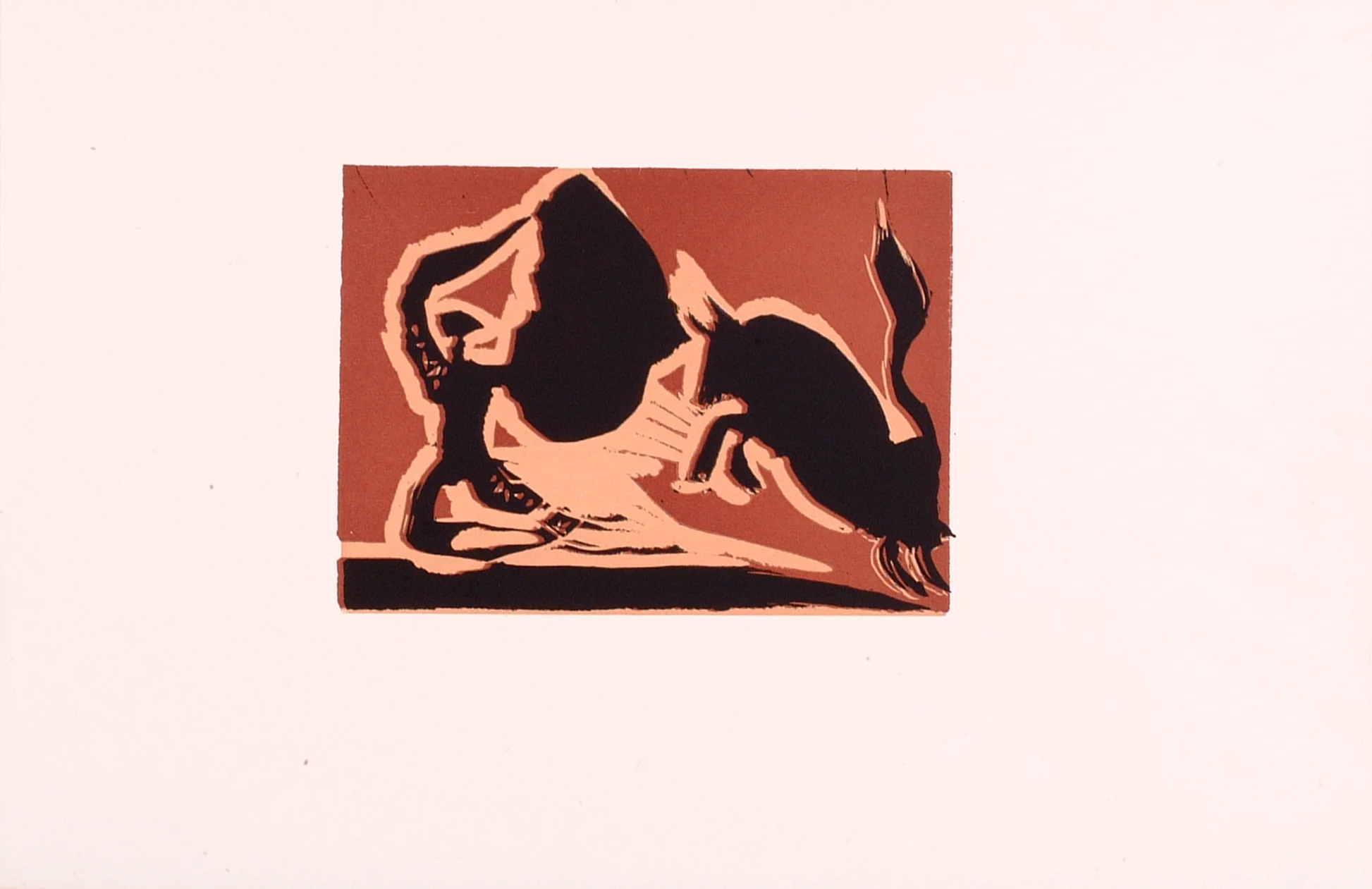 Pablo Picasso (1881-1973) Farol Linocut printed in colours, 1959 Bloch 0945; Baer 1223 second and final state, II.A (of II.B.b) A working proof printed in black and brown over a light brown background on 'offset fort' paper from before the edition of 50, printed by Imprimerie Arnéra and published by Galerie Louise Leiris. Stamped in ink on the verso, 'Imprimerie Arnéra Archives / Non Signé'. Image size: 16.5 x 22.6 cm (6.5 x 8.9 in) Sheet size: 33.5 x 51 cm (13.2 x 20.1 in) POA