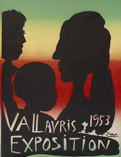 Pablo Picasso (designed by) (1881-1973) Vallauris 1953 - Exposition Linocut printed in black, 1953 Not in Bloch; Not in Baer; Czwiklitzer 68; Art of the Poster 7 Signed in the plate. In all probability Picasso prepared a drawing for this subject, which was then transferred by photogravure to a zinc plate, which has the same properties as linoleum for printing. Picasso had not yet started to cut lino blocks for posters; his Toros Vallauris 1954 poster was the first of the Vallauris posters for which Picasso actually cut the blocks. Printed in black on a paper which had been manufactured with stripes of colour. This type of paper was sometimes used for commercial posters and flyers in the 1950s, and Picasso was obviously attracted by its lively character. Some impressions of this subject were printed on small format paper (68 x 52 cm), others on larger format paper (81 x 59 cm), Czwiklitzer records impressions in both sizes. According to Czwiklitzer the edition was as many as 2000, but as the subject is now exceptionally rare, it seems likely that there were far fewer impressions, printed and released. Our impression therefore is very scarce, especially with such exceptional fresh colours. Stamped in ink on the verso, 'Imprimerie Arnéra Archives / Non Signé'. Image size : 63 x 50 cm (24.8 x 19.7 in) Sheet size : 68 x 52 cm (26.8 x 20.5 in) £1,200
