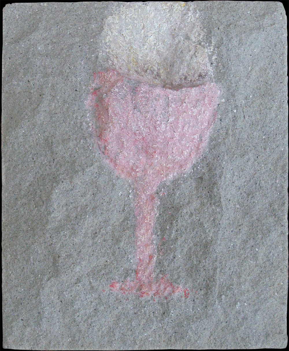 Il calice, 1980 pastello su pietra serena, 18,3x15,2 cm presso la collezione permanente della Galleria Soprana del MIAAO - Museo Internazionale Arti Applicate Oggi, Torino, 2009