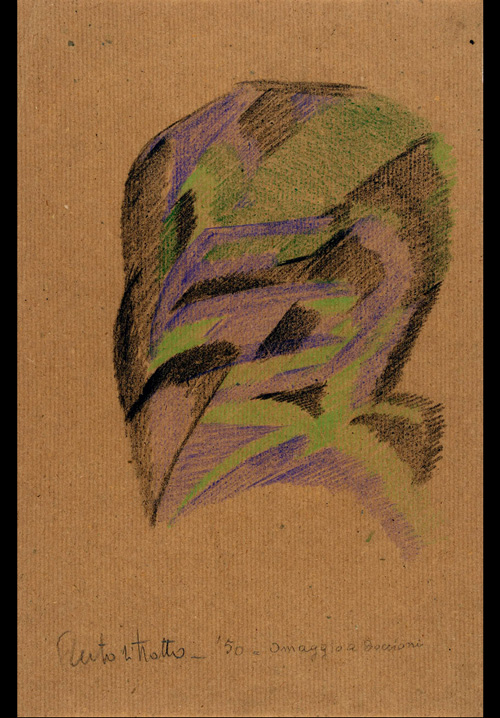 Autoritratto, Omaggio a Boccioni , 1950 pastello su carta, 35x24 cm