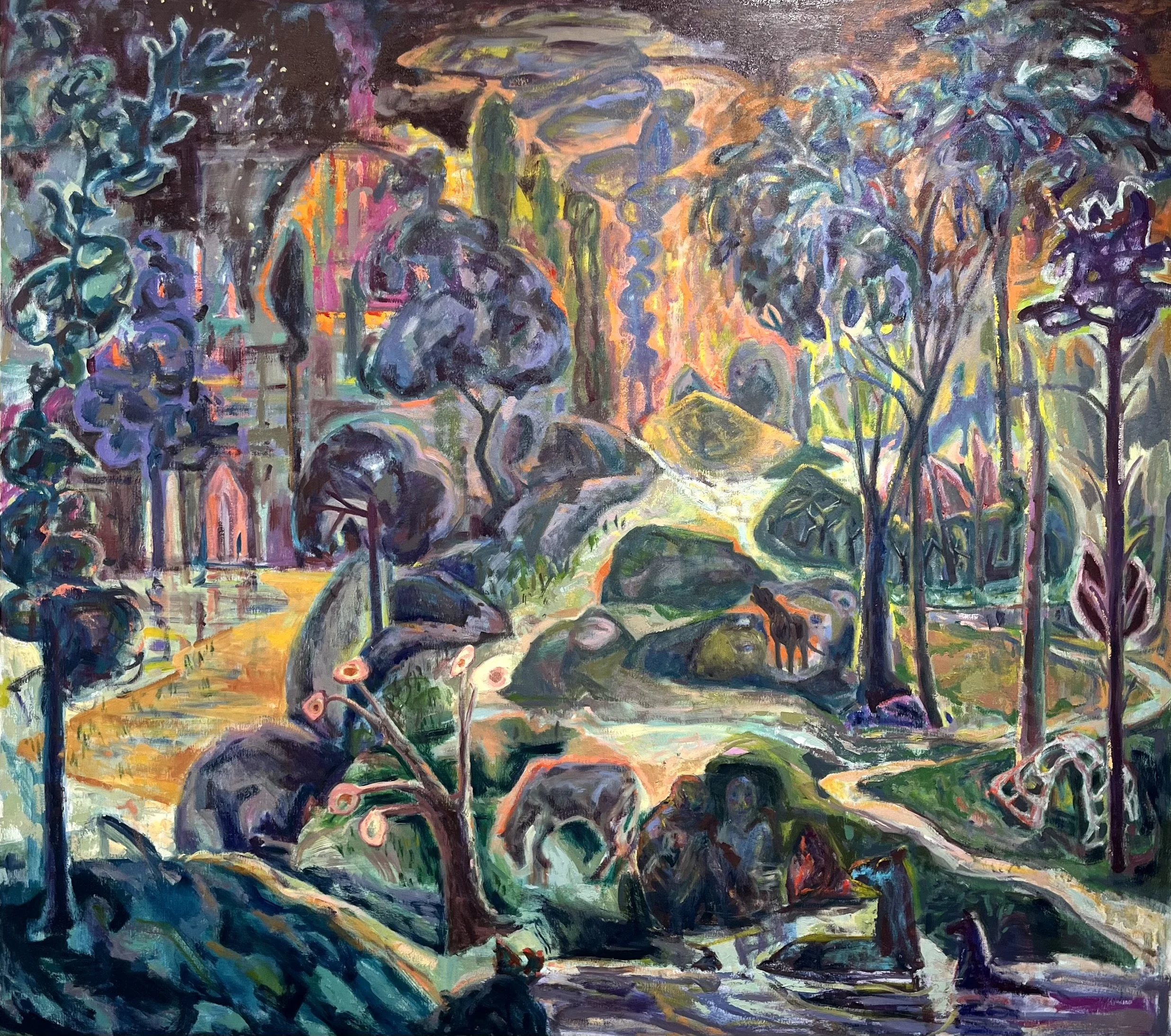The Trees Watch, 52” x 58”, oil on canvas, 2024