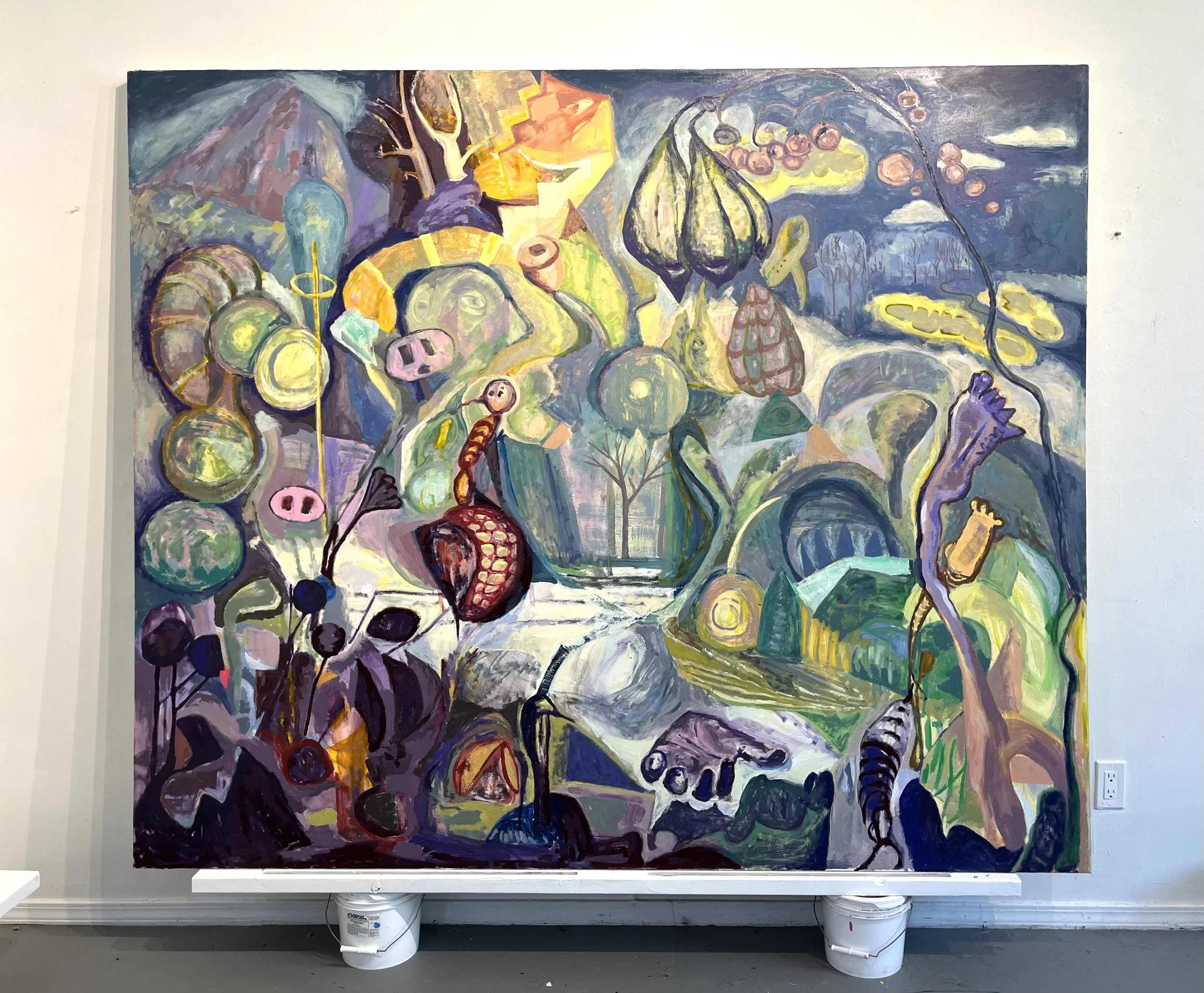Pink Socket, Feet and Hand, 70” x 84”, oil on canvas, 2025