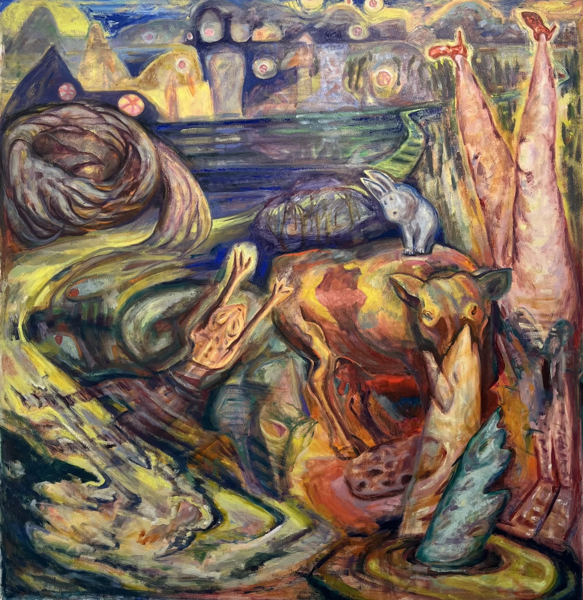 Red Shoes, 52” x 54”, oil on canvas, 2025