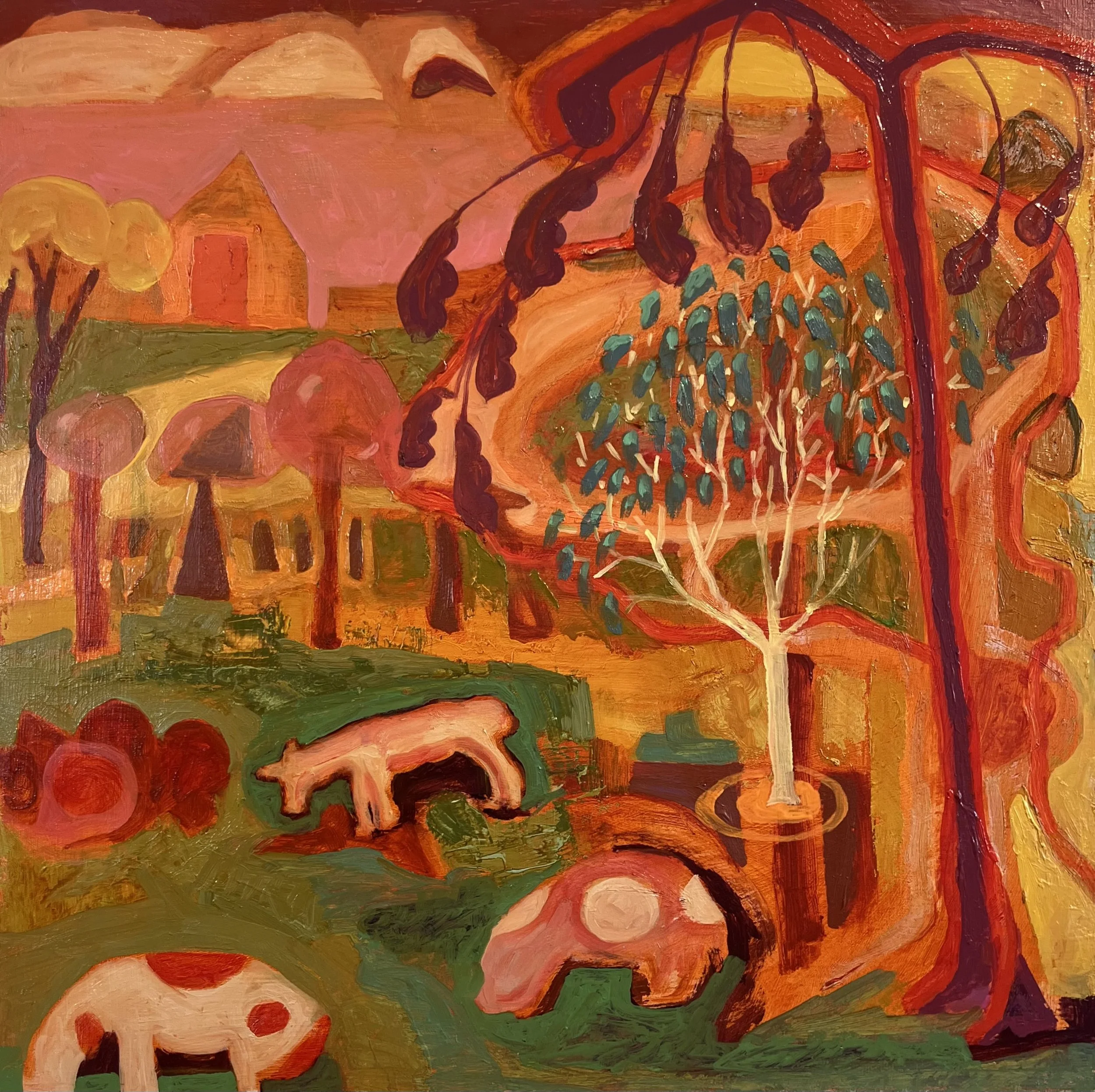 Spotty Pigs, 16” x 16”, oil on panel, 2025