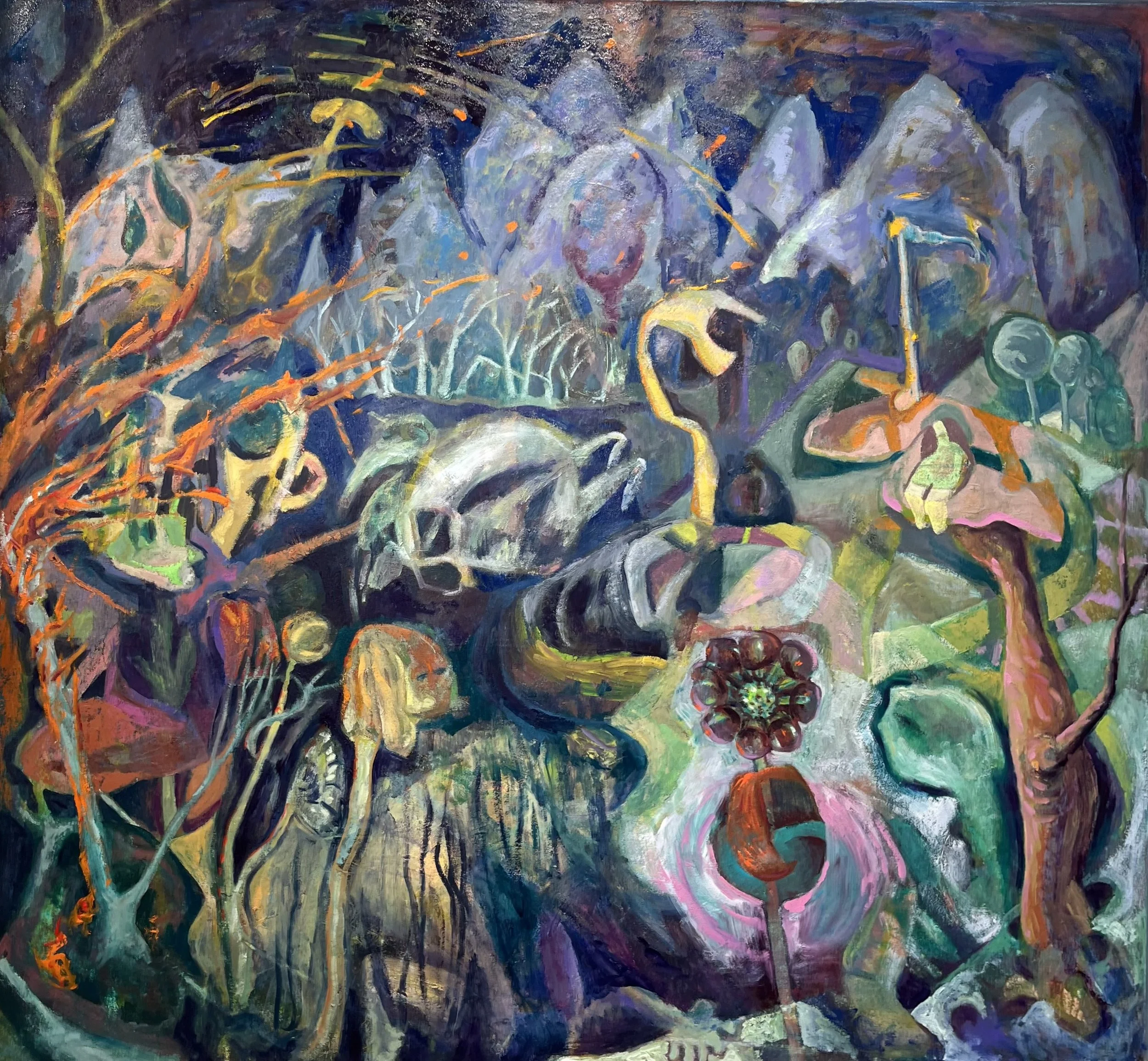 Fire, 48” x 50”, oil on canvas, 2024