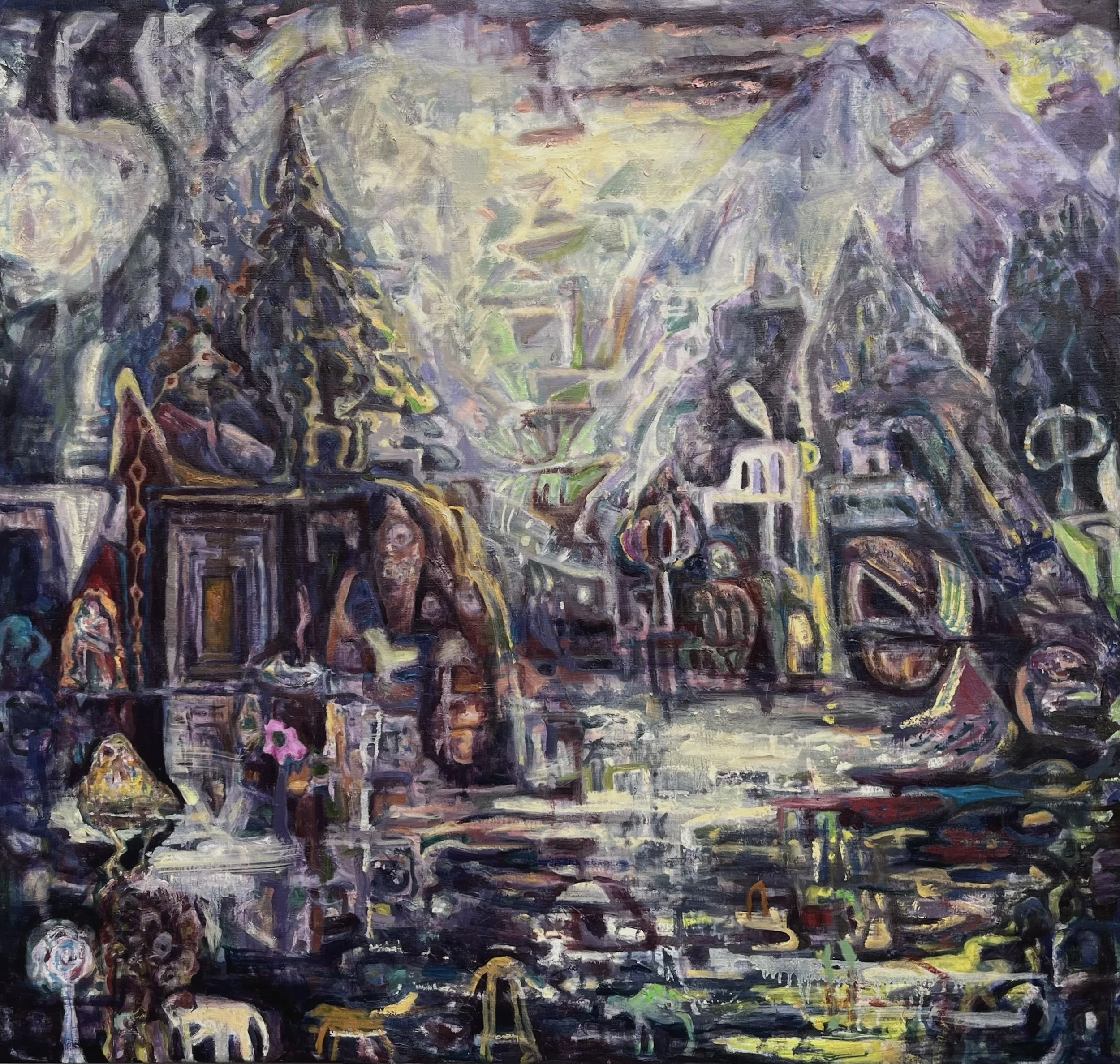 Mountains, Reflections, 50” x 48”, oil on canvas, 2024