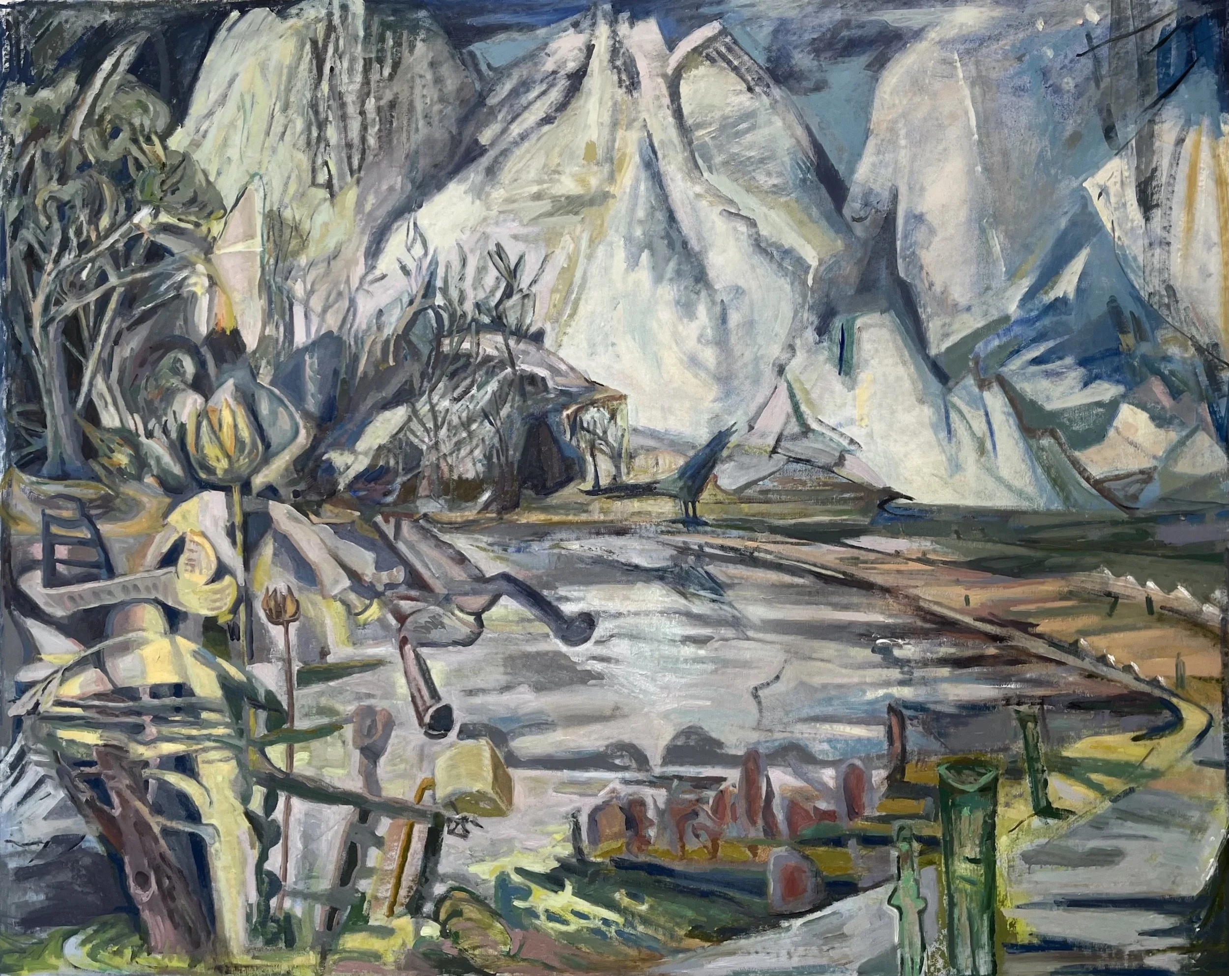 Mountains and Birdcall, 54” x 66”, oil on canvas, 2023