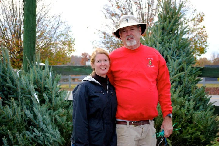 Kathy and John at the Christmas tree farm.