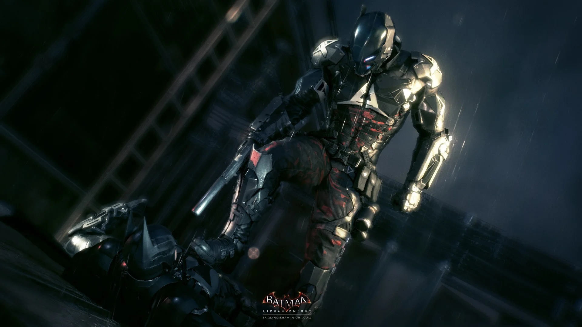 First glimpse of the new Arkham villain, only known as Arkham Knight. 