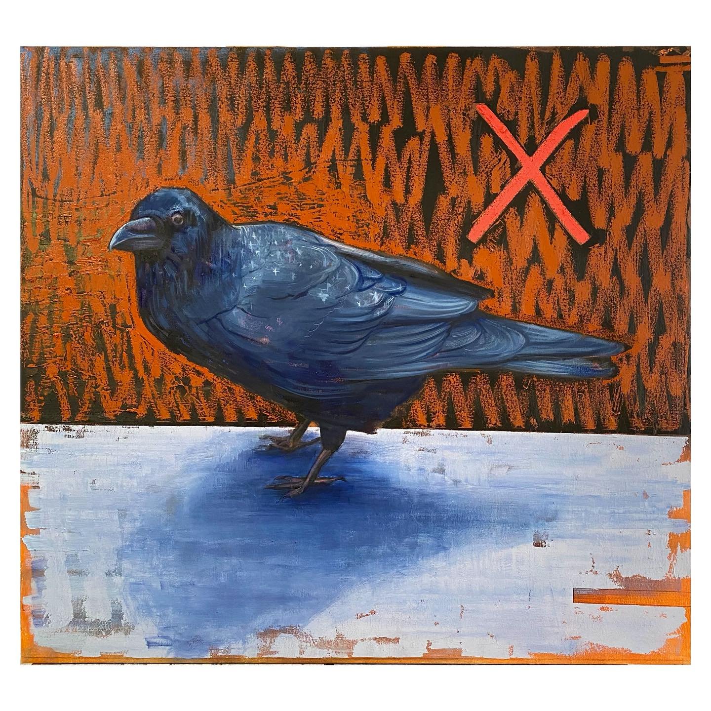 My first finished painting in the new studio &ldquo;Raven on Time&rdquo; &bull; 36&rdquo;x33&rdquo;&bull; oil on canvas &bull; One of the major differences that struck me about being in the southwest versus New England is all the ravens. They are hug