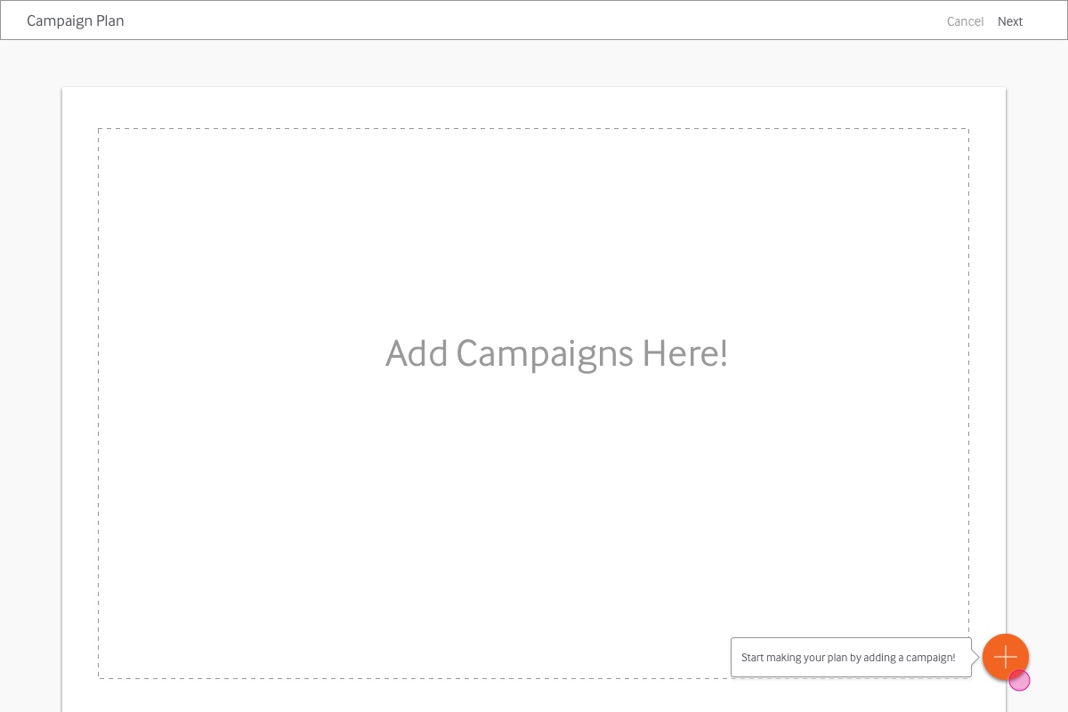 a canvas UI allows users to add campaigns within a "sandbox" environment