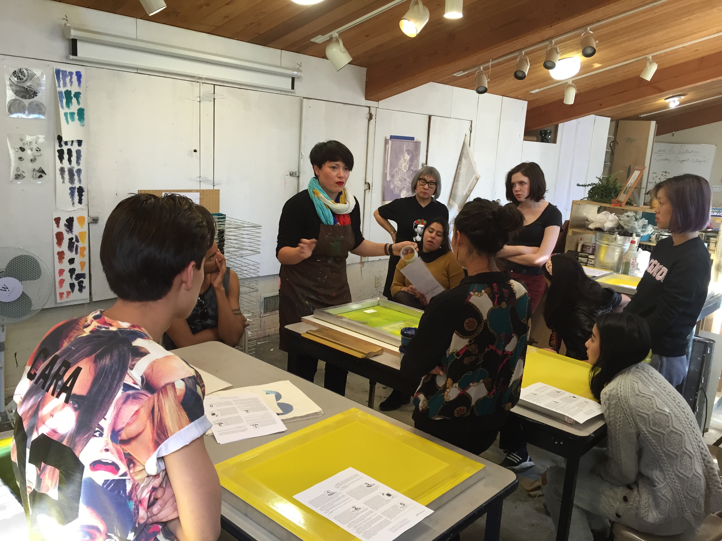 Day 1 of my screenprint workshop at Idyllwild Arts Academy. Photo credit: Linda Lucia Santana.