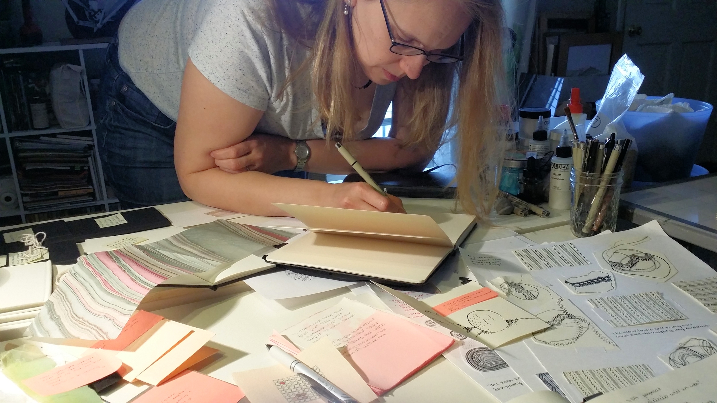 Nicole sketching an idea during our drawing day in her home studio, December 2014.