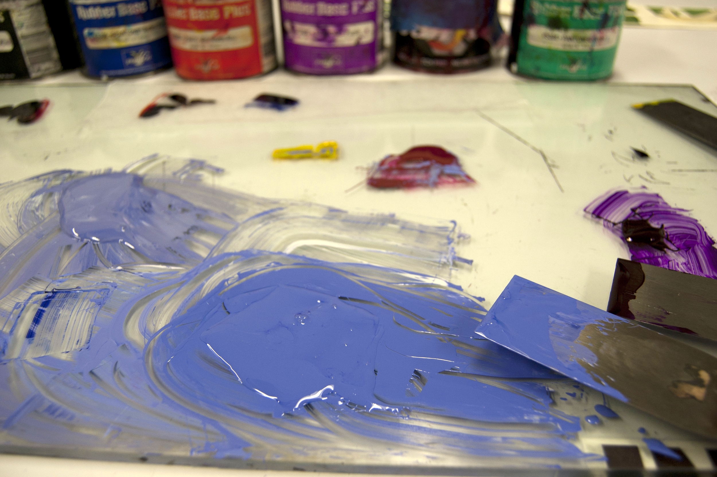 Mixing inks: I spent 1½ days mixing ink colors by hand. We went through multiple tests before we found the perfect colors. Here I'm partway through mixing one of our final jewel tone colors.