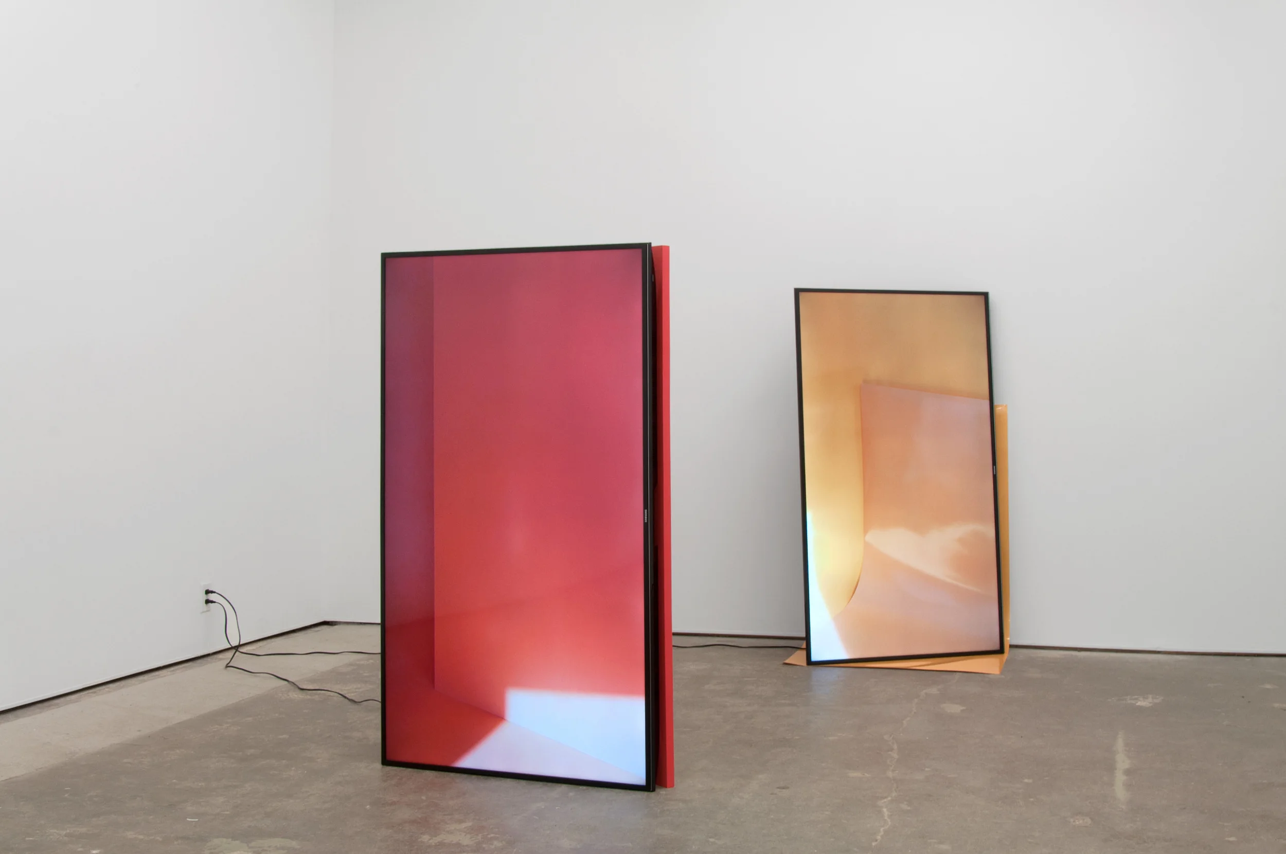 View Finder, installation view, UHD tvs, inkjet print, Savage seamless paper, wood panel, continuous loops, 2016