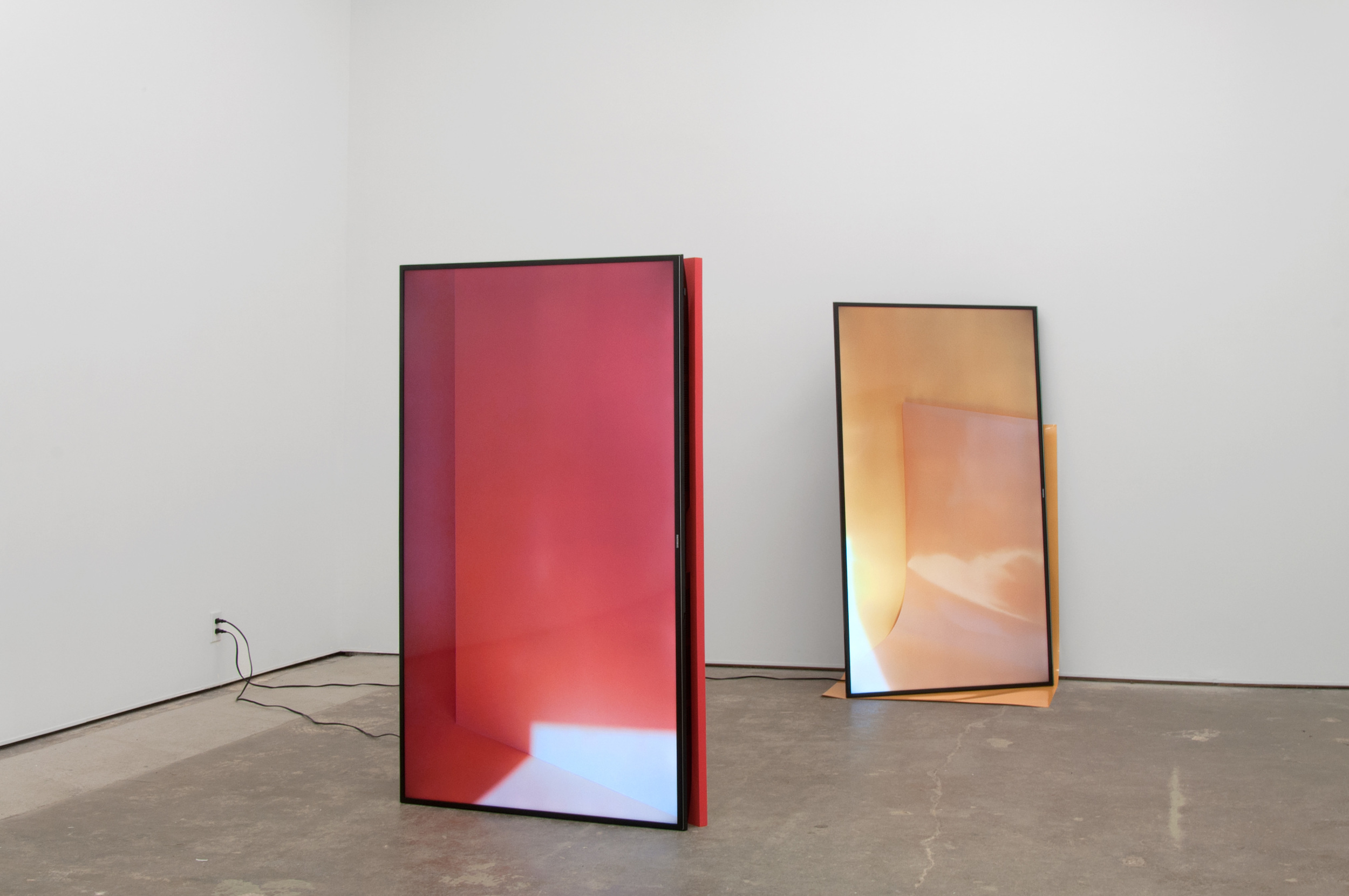 View Finder , installation view, UHD tvs, inkjet print, Savage seamless paper, wood panel, continuous loops, 2016