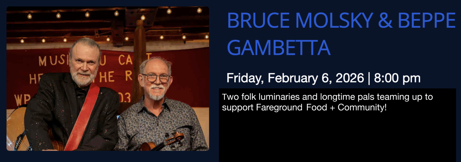 Bruce Molsky &amp; Beppe Gambetta: A Fundraiser Show for Fareground at Towne Crier Cafe