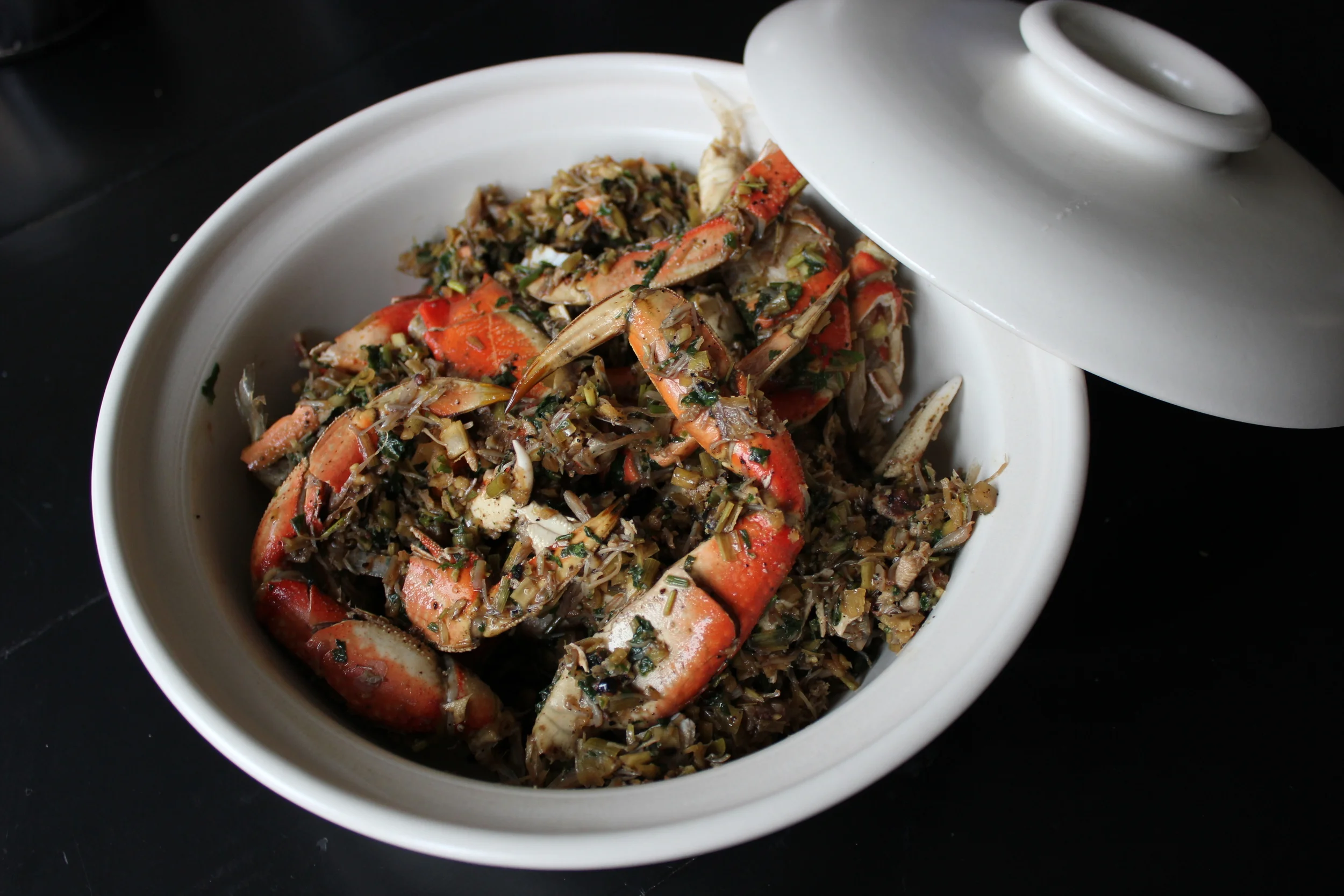 Dungeness Crab with Lemongrass, Black Pepper, and Basil