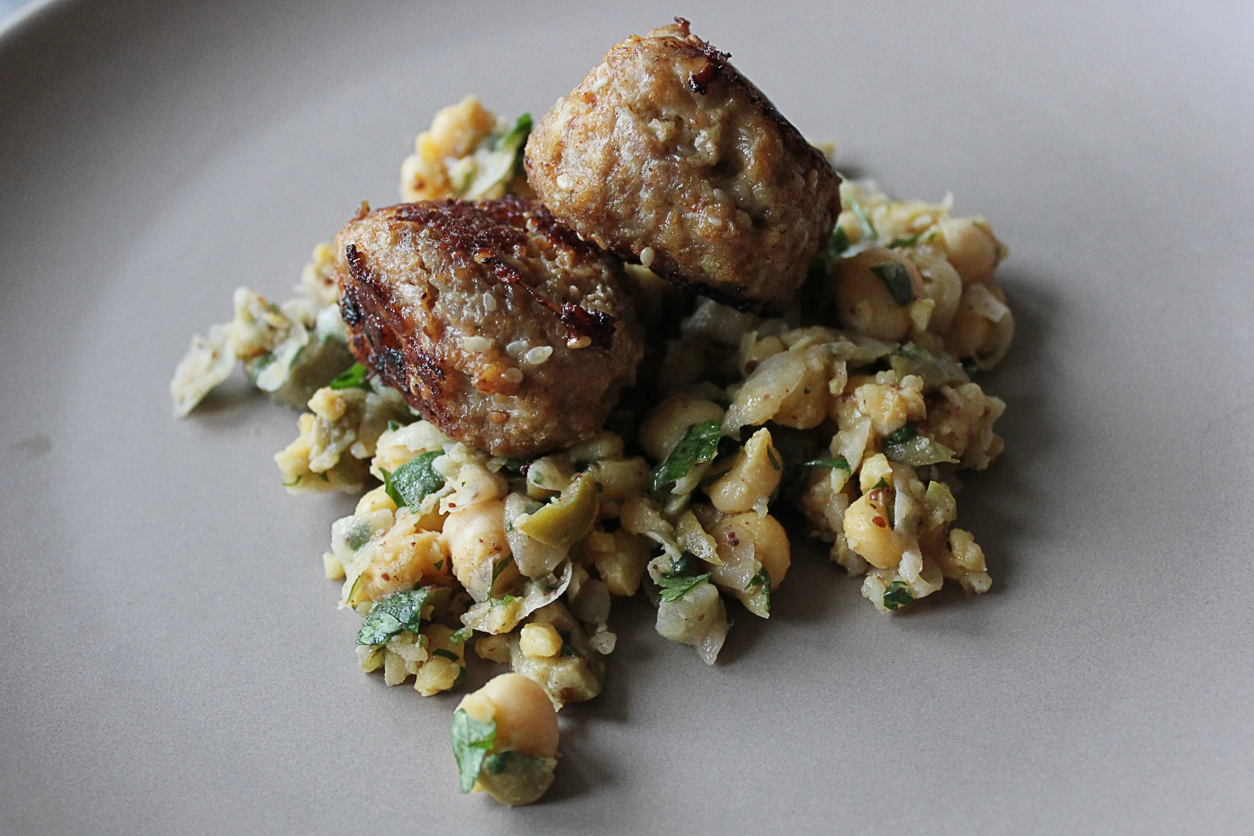 Smitten Kitchen's Sesame-Spiced Turkey Meatballs + Smashed Chickpea Salad
