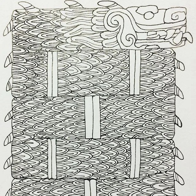 Inktober Day 8: Crooked sadly he was too long for Instagram to fit. #inktober2017 #inktober #october8th #crooked #aztecdragon #aztecserpent #micronpen #scales