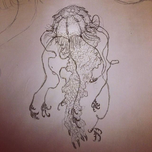 The BF requested I draw some demonic jellyfish but they keep looking like mouths or eyes. I call this one Spikey boi. #jellyfish #demonicjellyfish #grabbyhands #doodle #tentacles #invertebrates #theoceanisscary #sealife