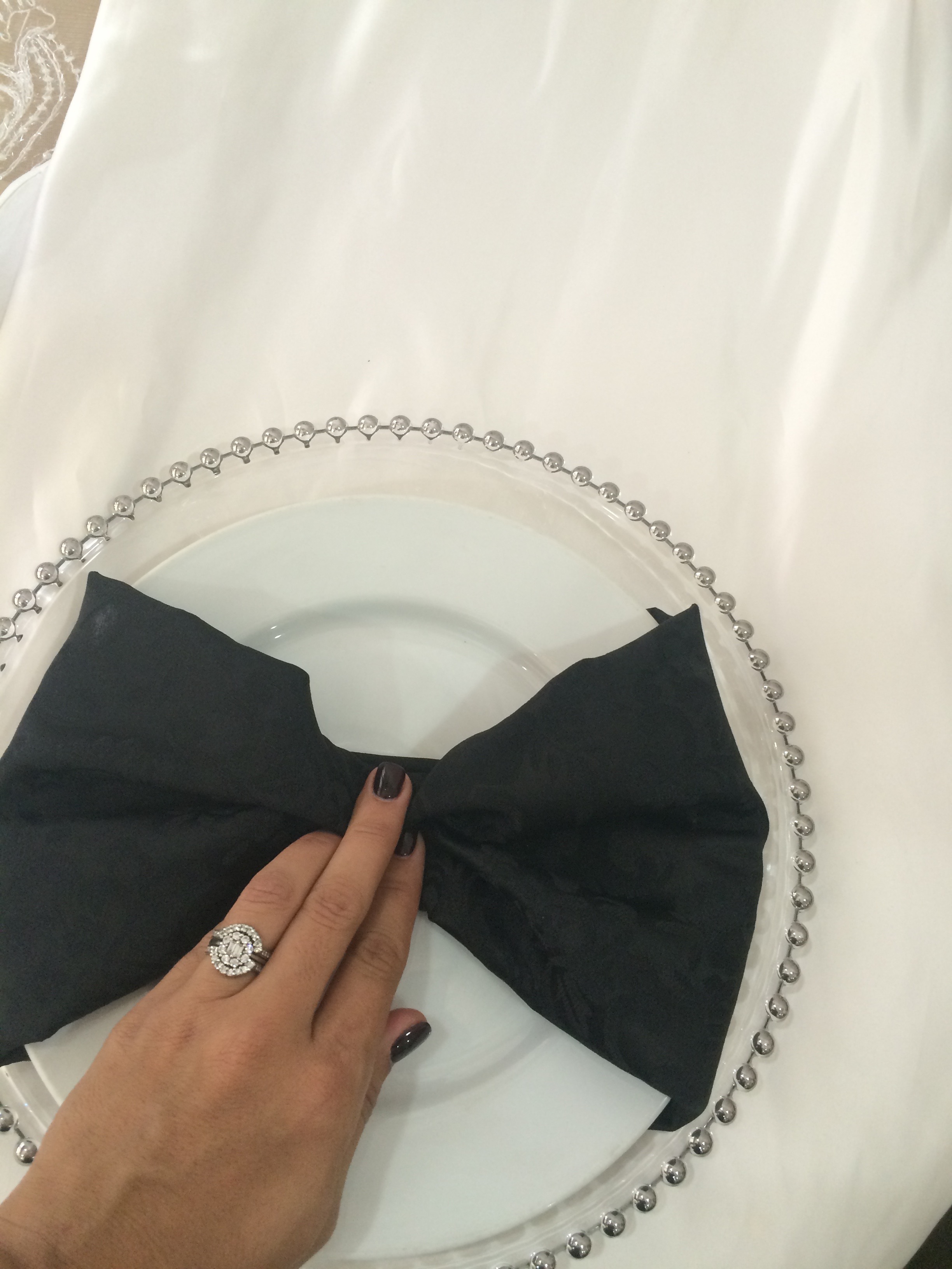 Holding down the bowfor some table setting mock ups, Black tie event that's where its at!