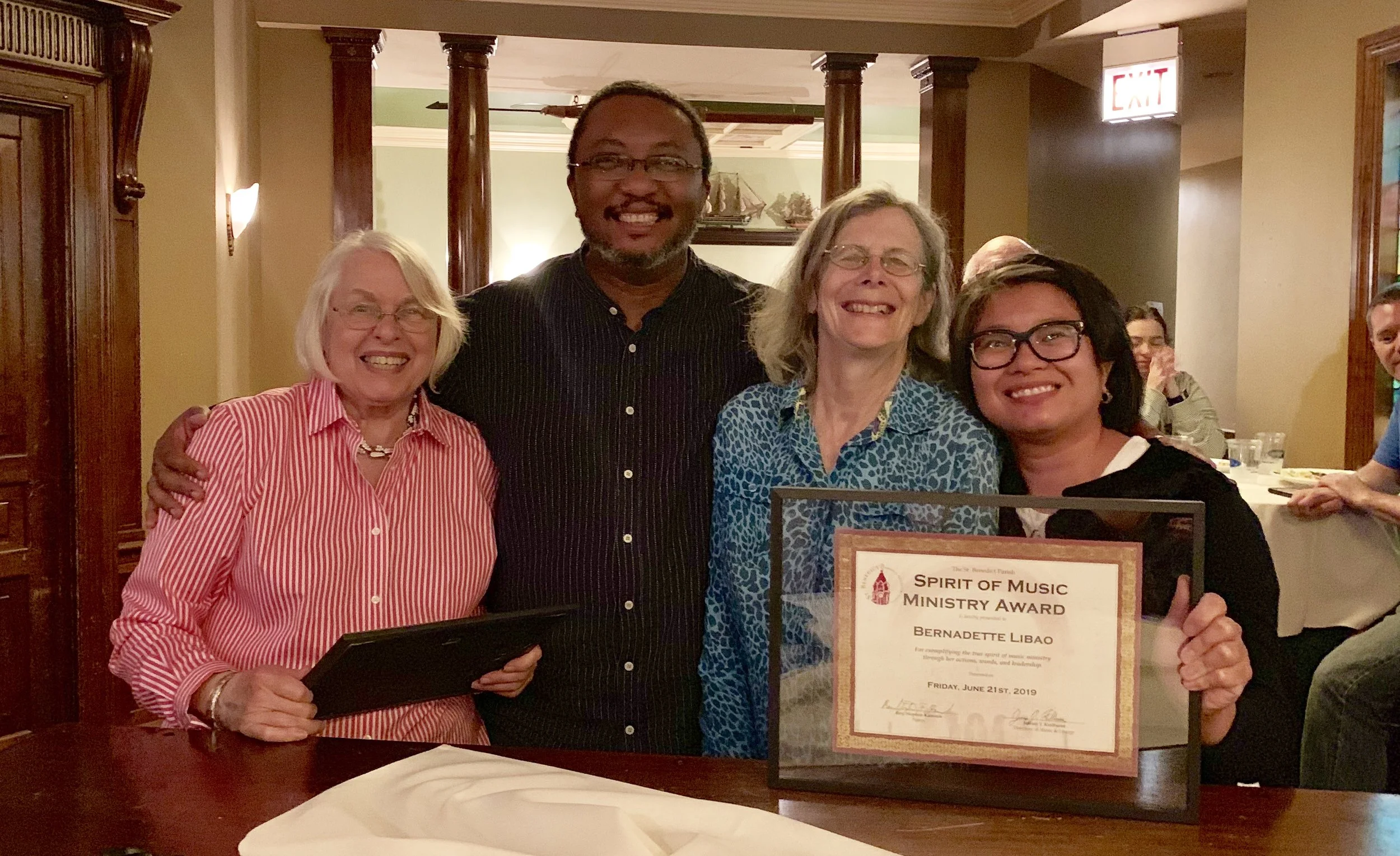 Past and present award winners, left to right: Jeanette Heiner, Collin Hunters, Ann Ryan, Bernie Libao