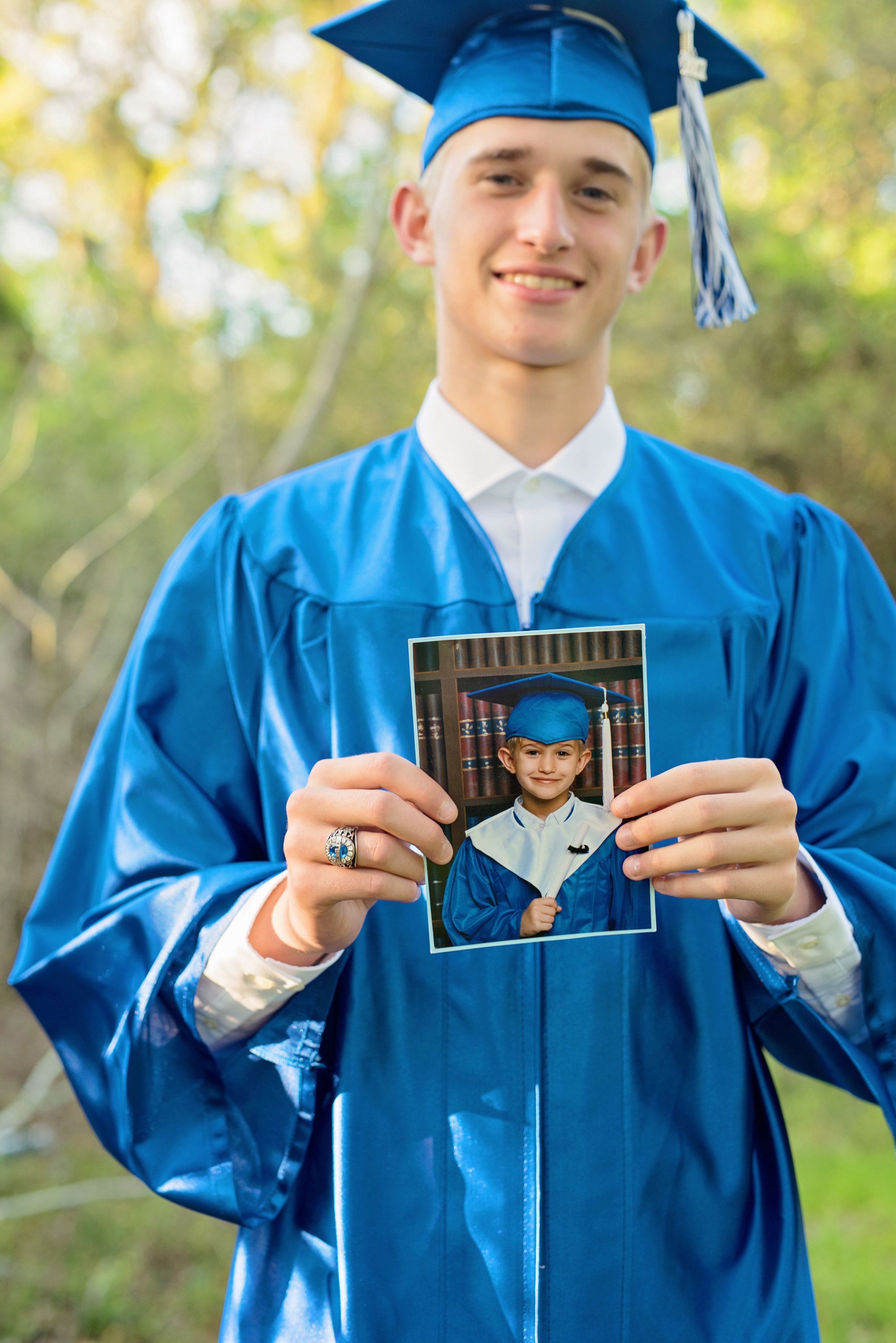 senior cap and gown with kindergarten cap and gown photo