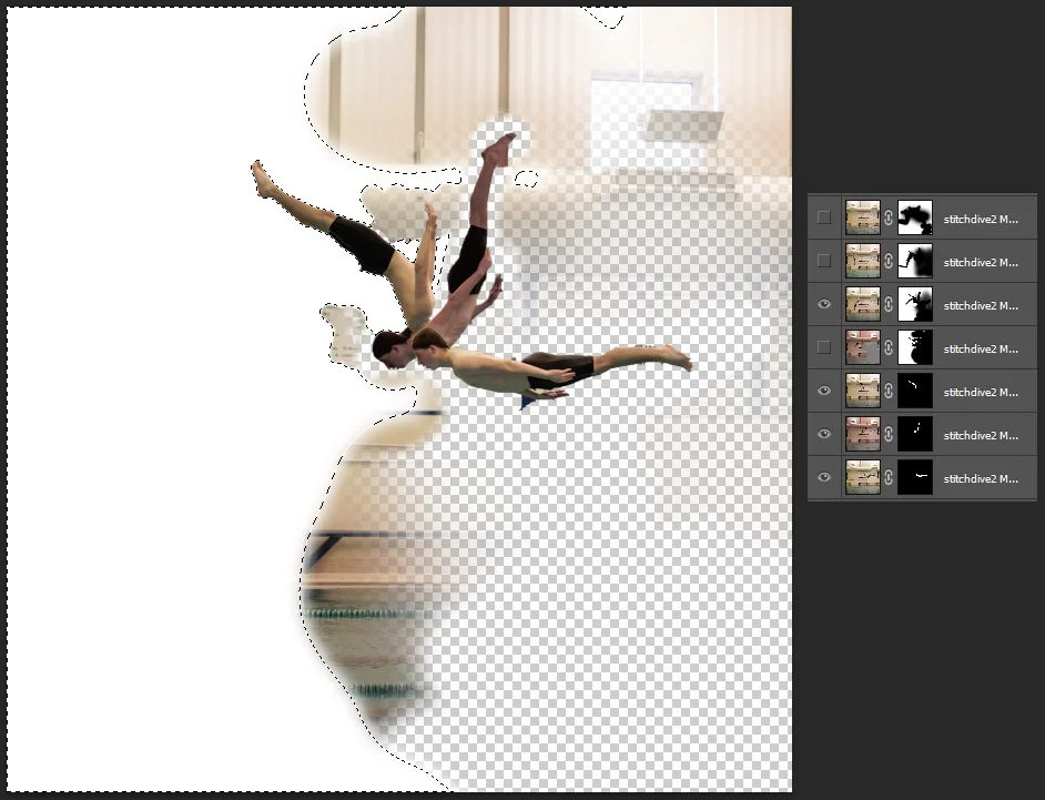 Use a softer brush on background masking, this will help make the seams between layers more seamless