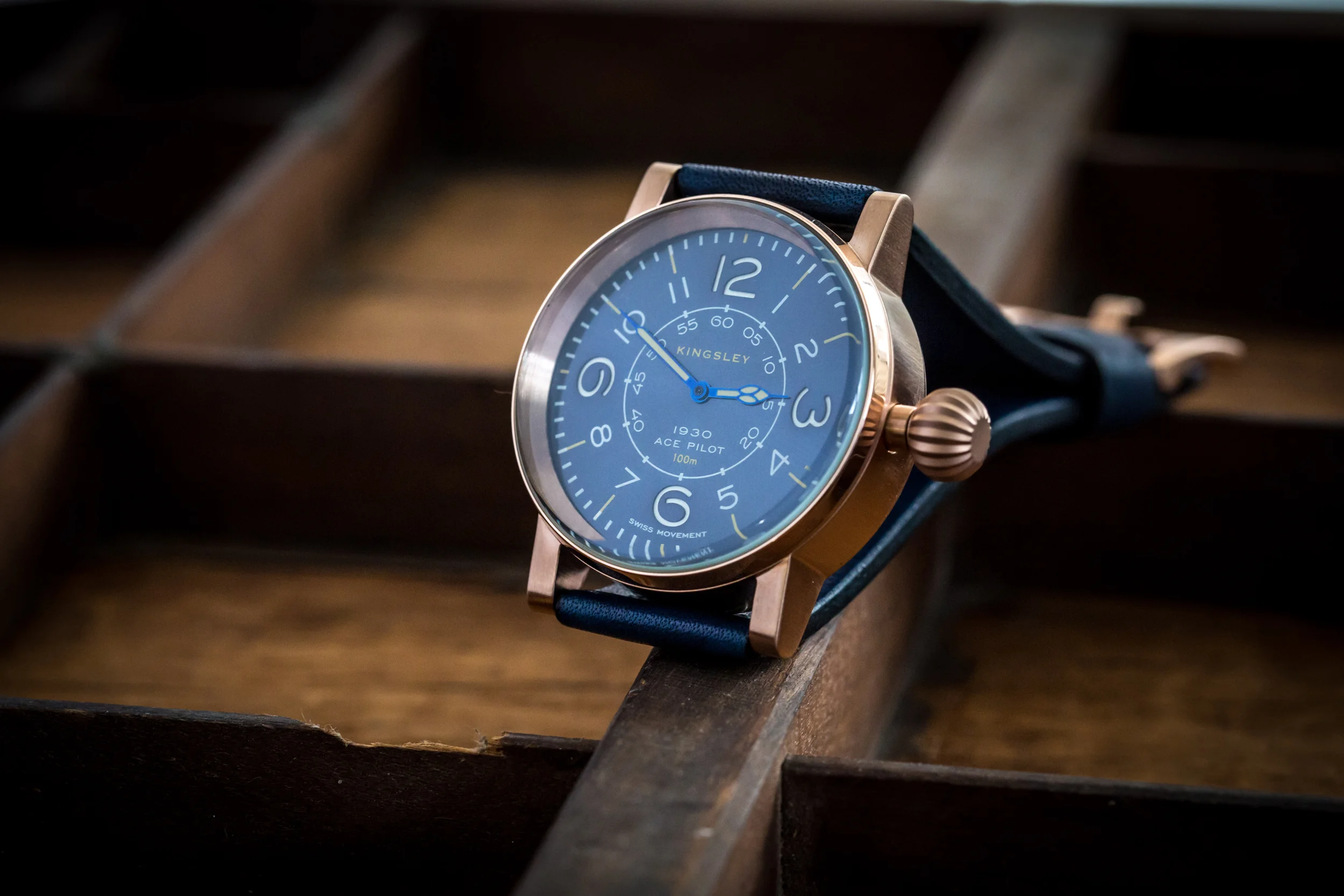 Type 3 - Ace Pilot Trench Watch: Copper-steel Blue Dial