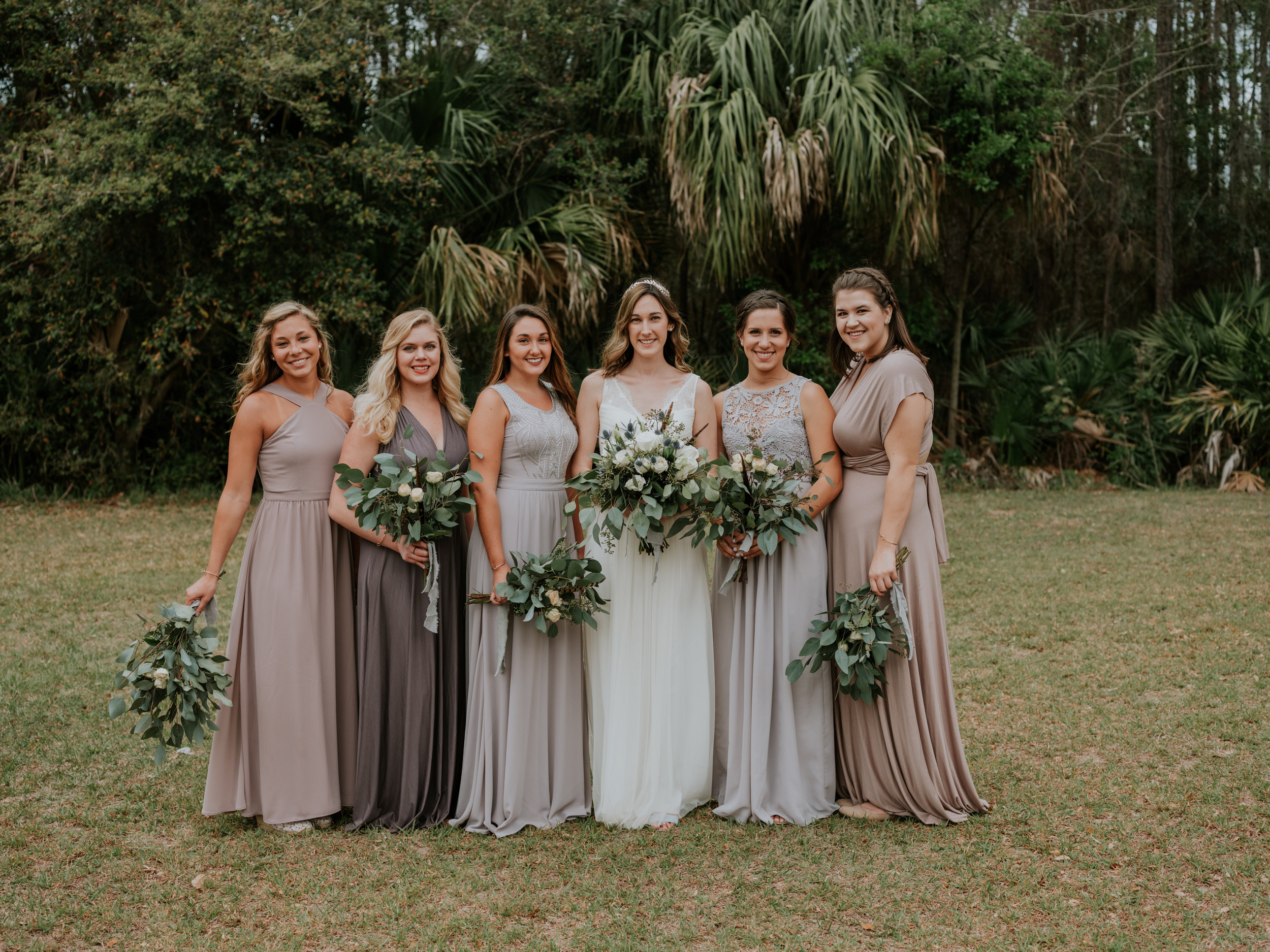 mismatched neutral bridesmaid dresses