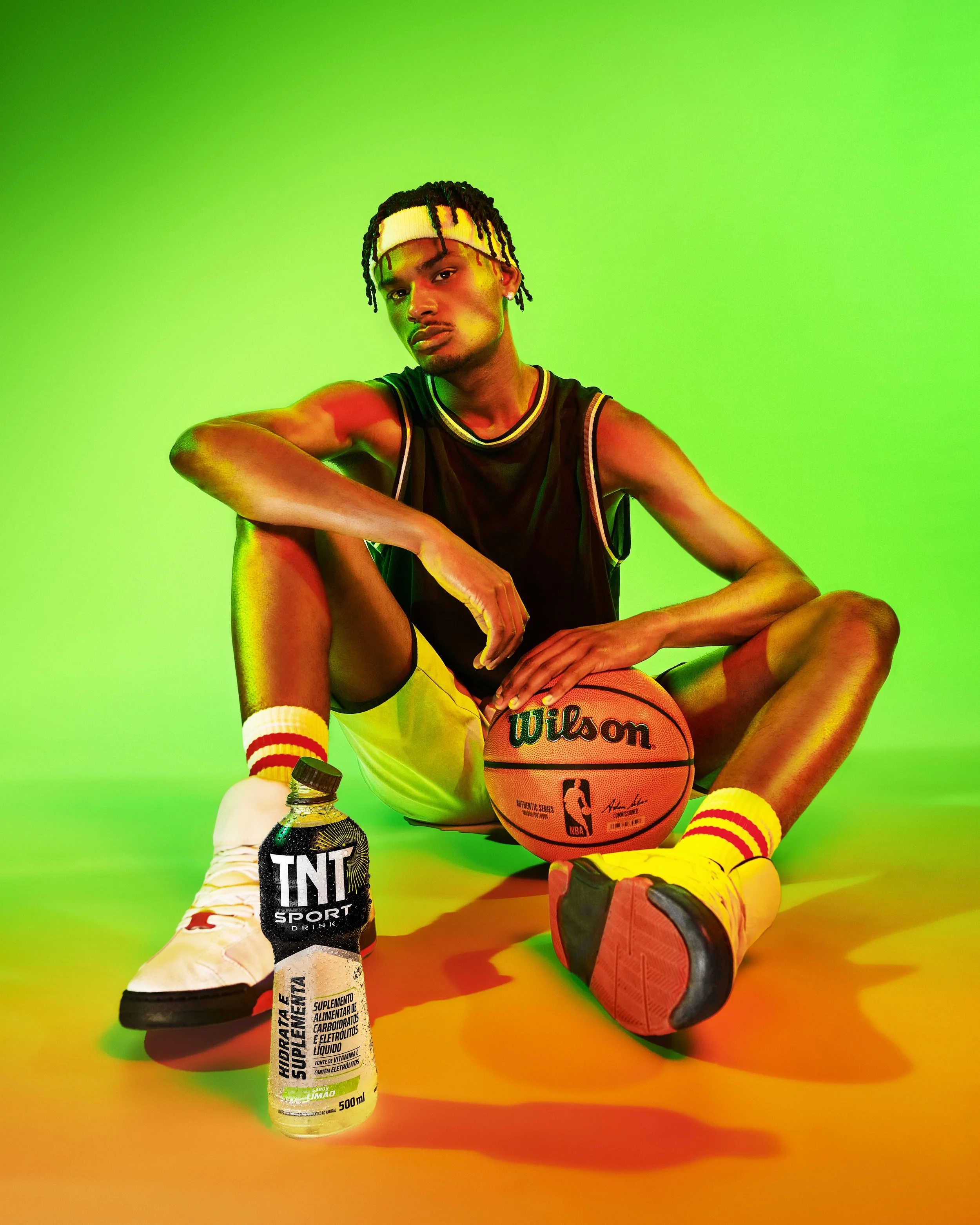 TNT Sport Drink x NBA campaign — basketball player on green set