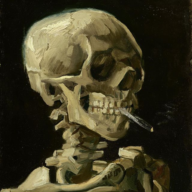 Have a smokin&rsquo; Halloween, kidz. 🎃 .
.
.
#happyhalloween #halloween #skull #vangogh #smoking #420