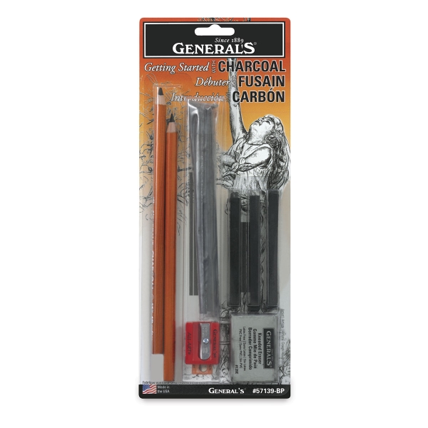 Generals Willow Charcoal - 5 Assorted Sticks with Kneaded Eraser - Generals  Willow Charcoal - 5 Assorted Sticks with Kneaded Eraser