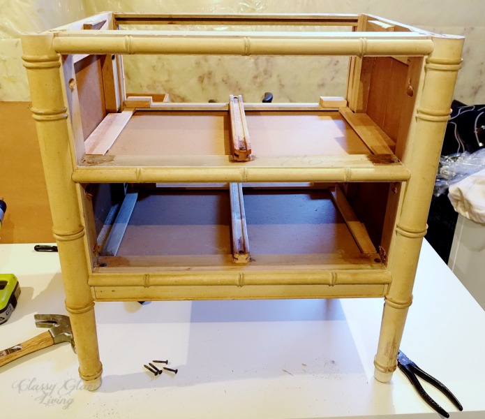 TOP AND BACK REMOVED | BEDSIDE TABLES REFINISH DIY | CLASSY GLAM LIVING
