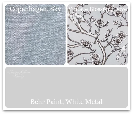 Copenhagen, Sky and Vintage Blossom, Dove : Tonic Living; White Metal : Behr Paint