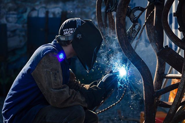 MSW apprentice putting some final touches on the rocking horse. #weld #welding #fabrication #industrialart #pittsburgh #metal #weldforcommunity