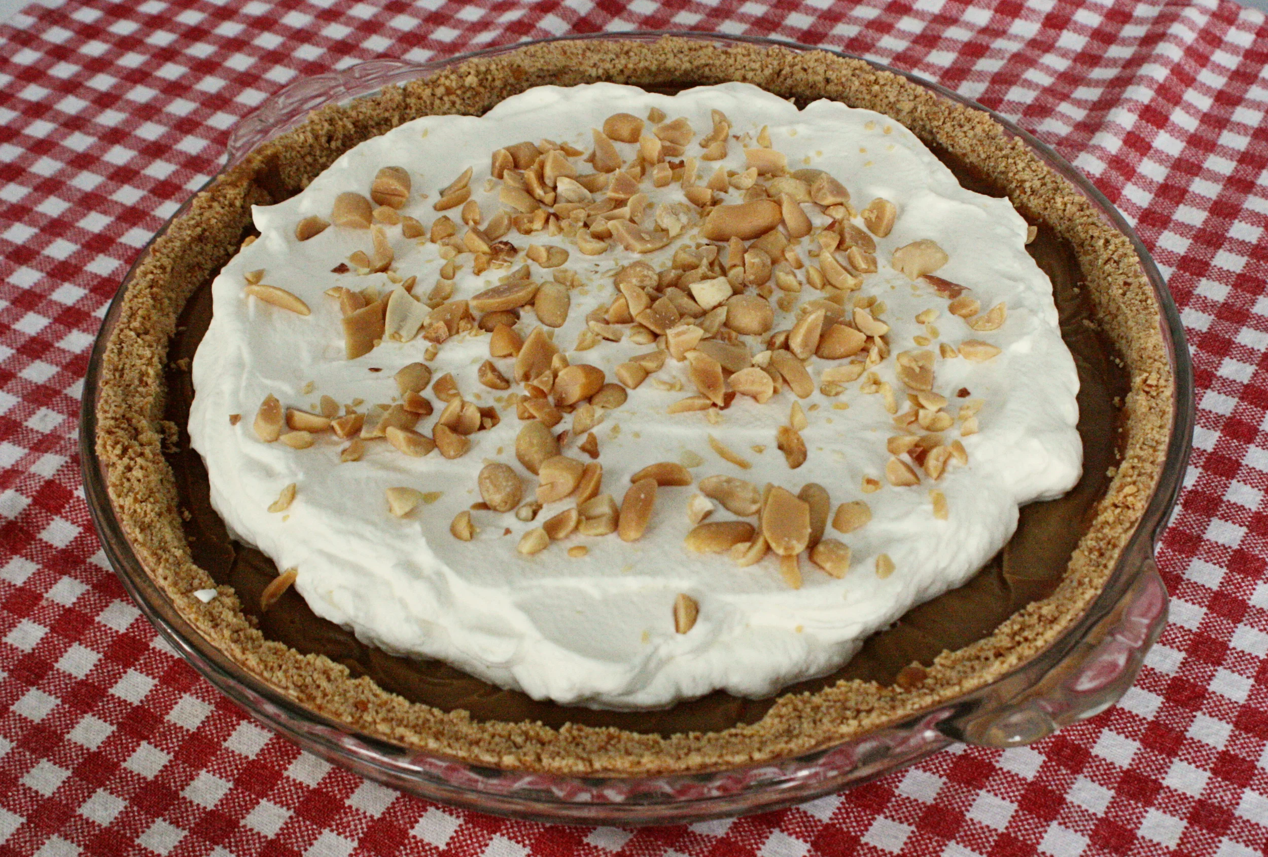 Before heading off to the party, the pie was topped with whipped cream and chopped salted peanuts. YUM!